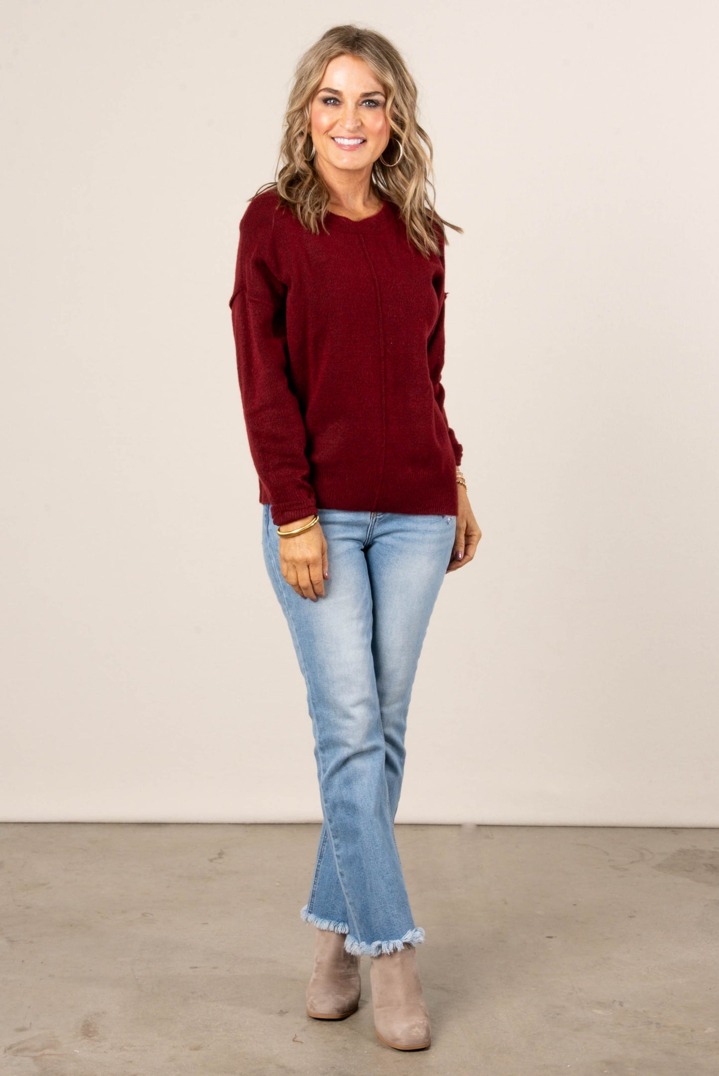 Mari Marled Knit Front Seam Sweater