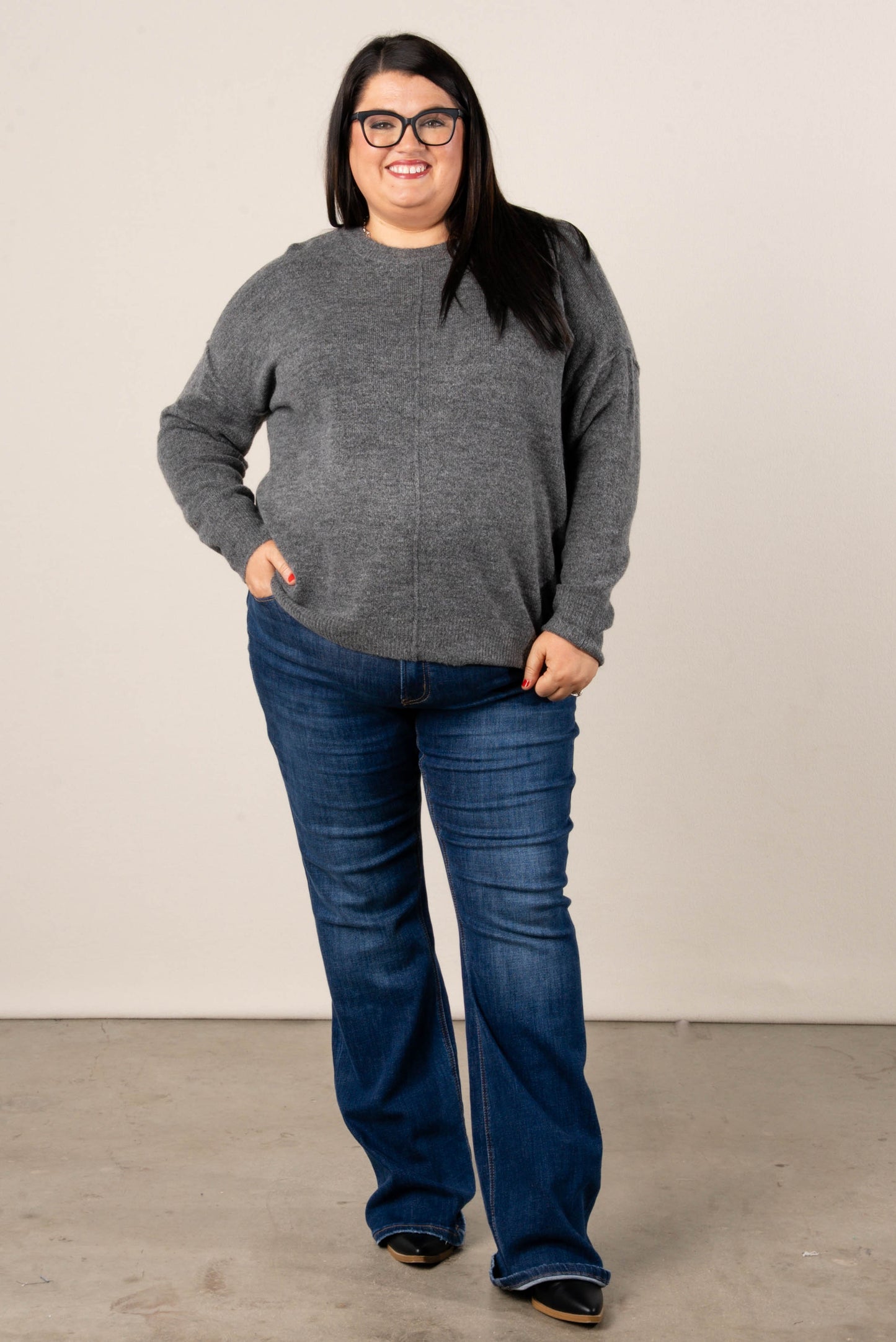 Mari Marled Knit Front Seam Sweater