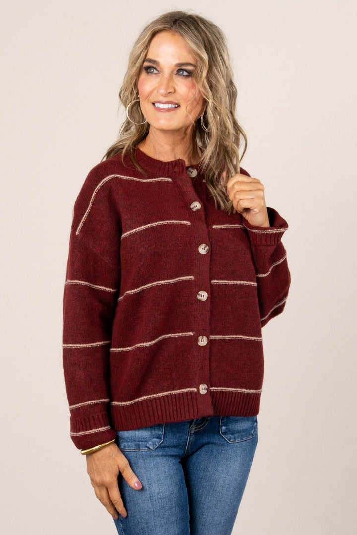 Zoe Striped Button Up Sweater Cardigan