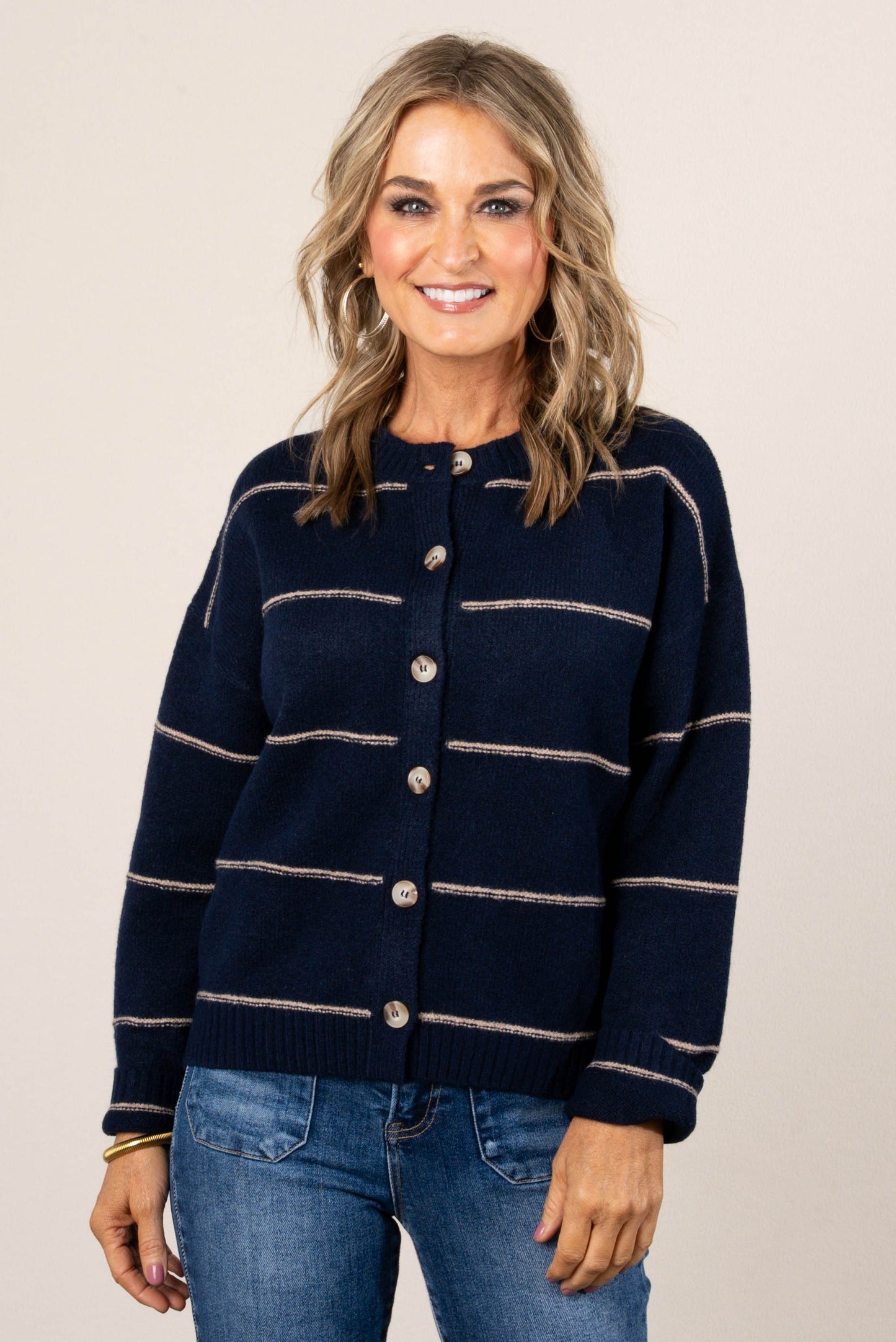 Zoe Striped Button Up Sweater Cardigan
