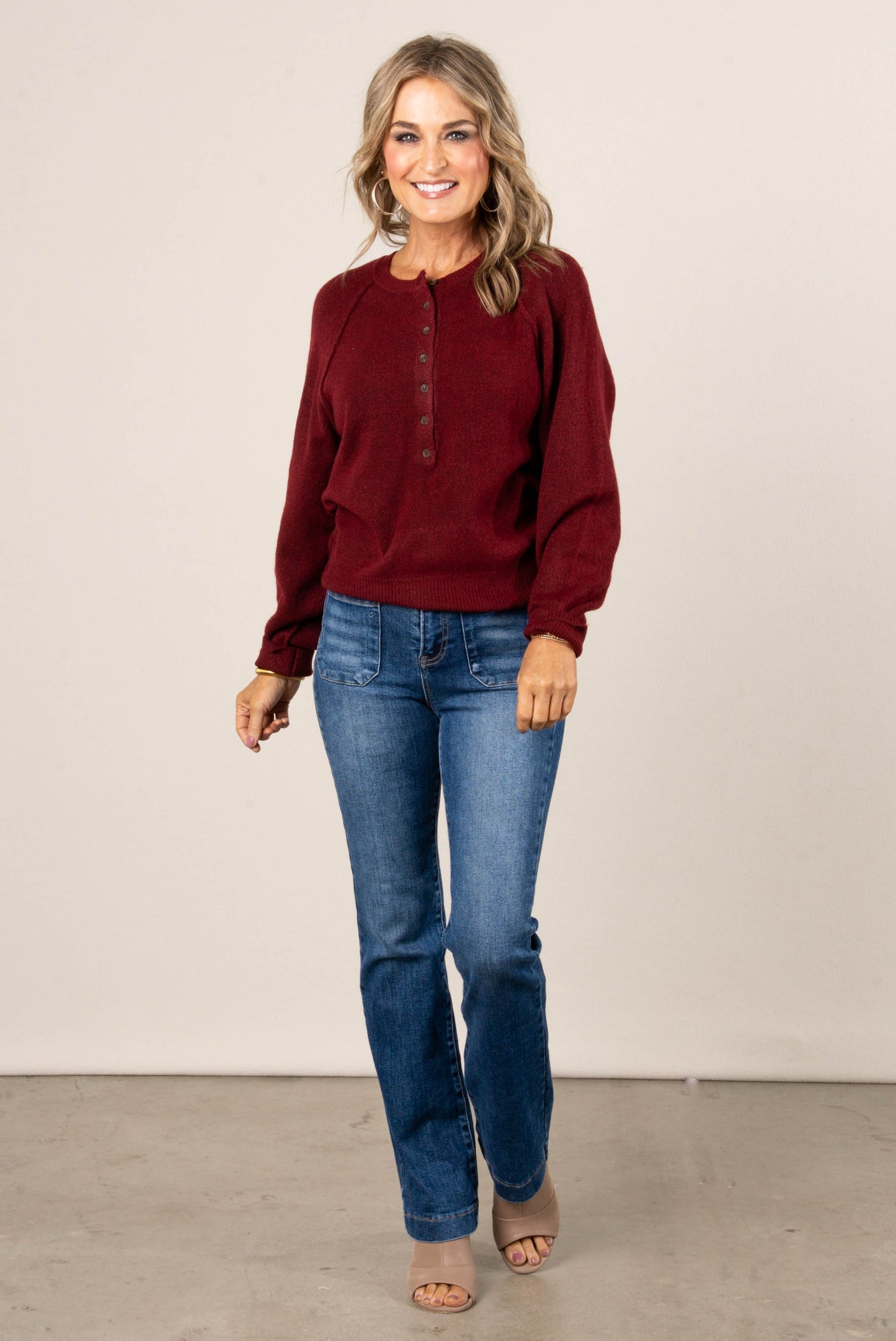 Cece Raglan Henley Sweater