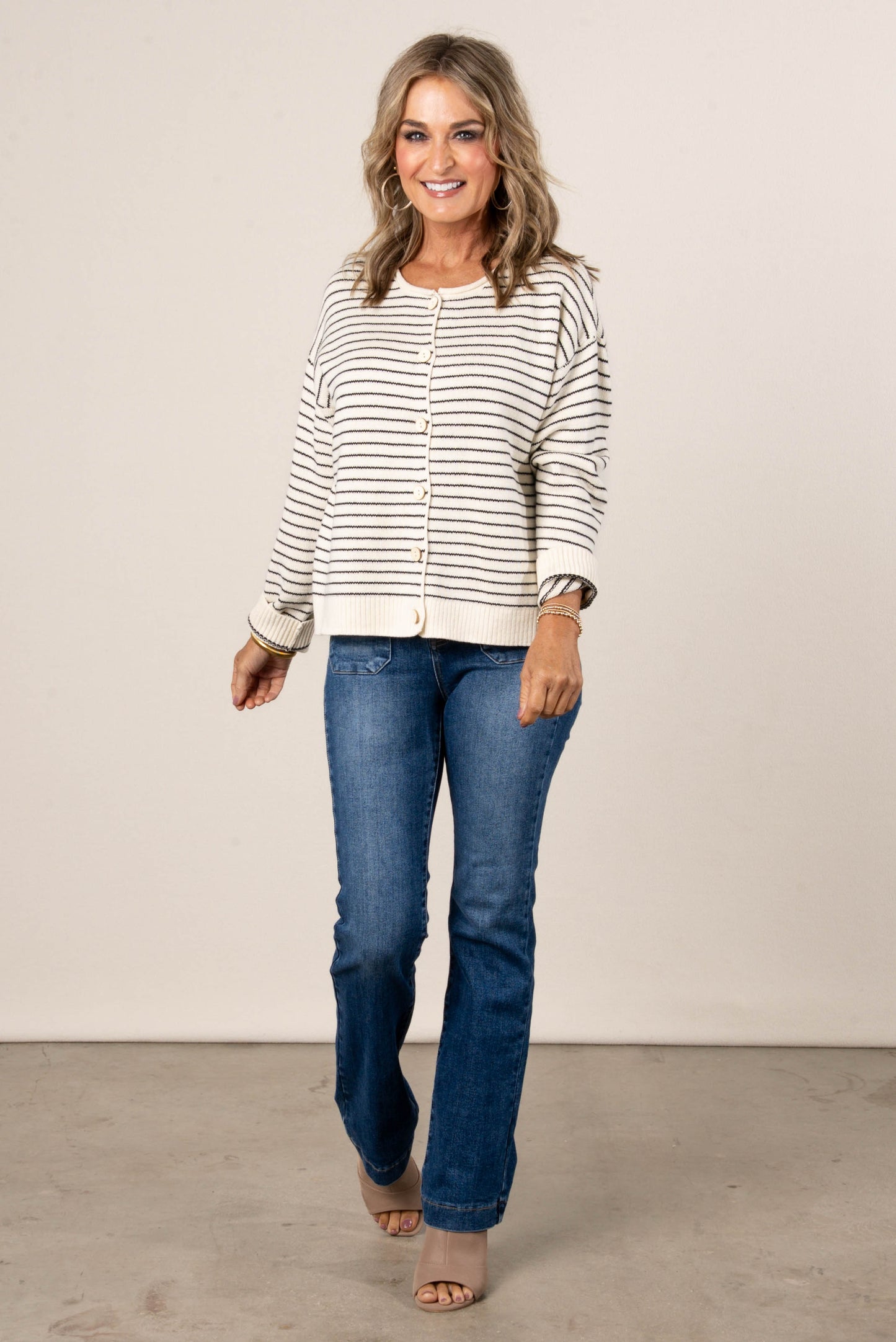 Veronica Striped Button Up Sweater Cardigan