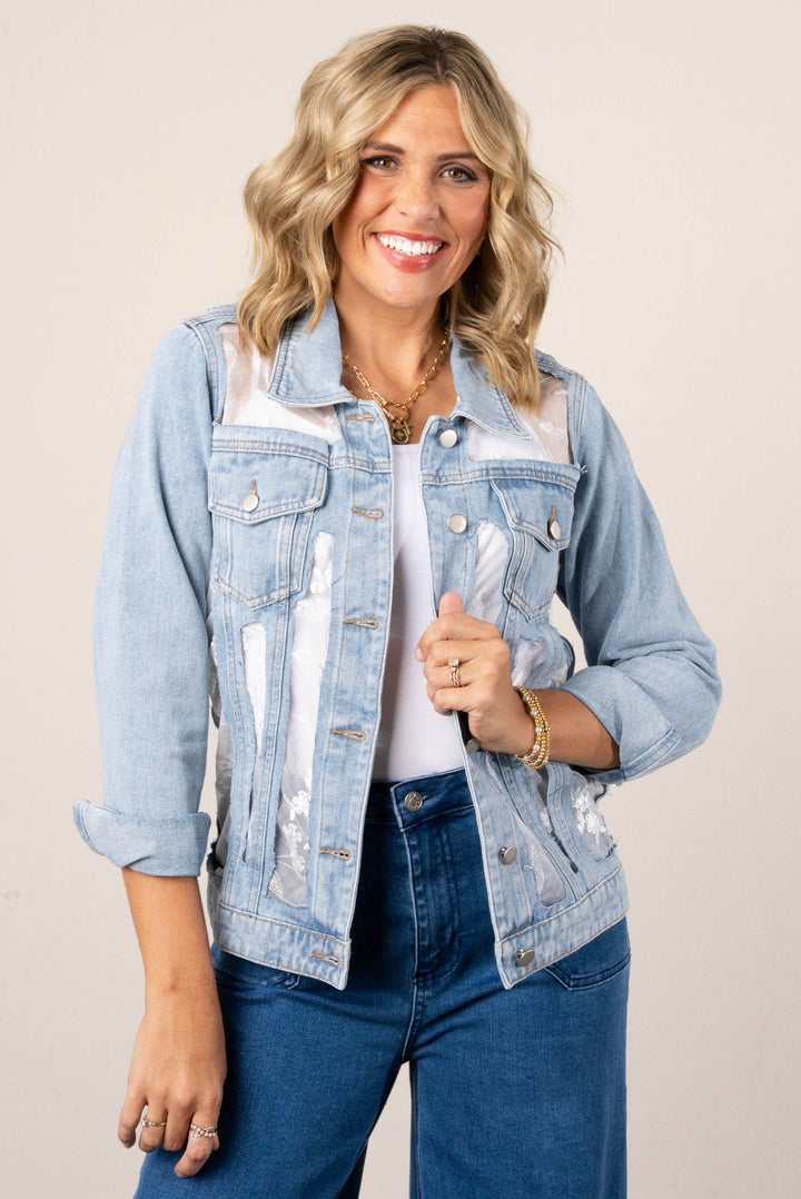 Ellison Floral Embroidered Detail Denim Jacket