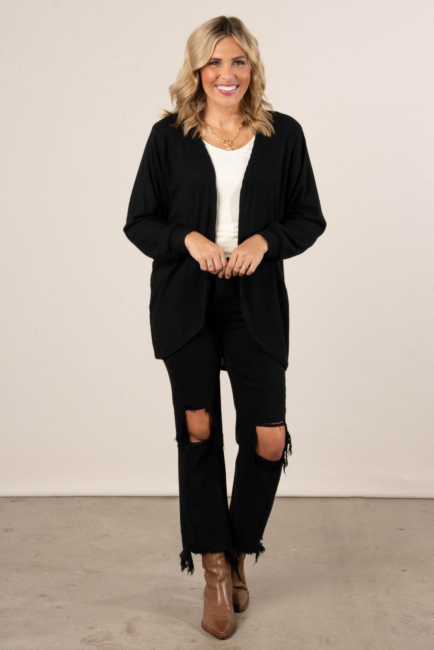 Darcy Waffle Knit Open Front Cardigan