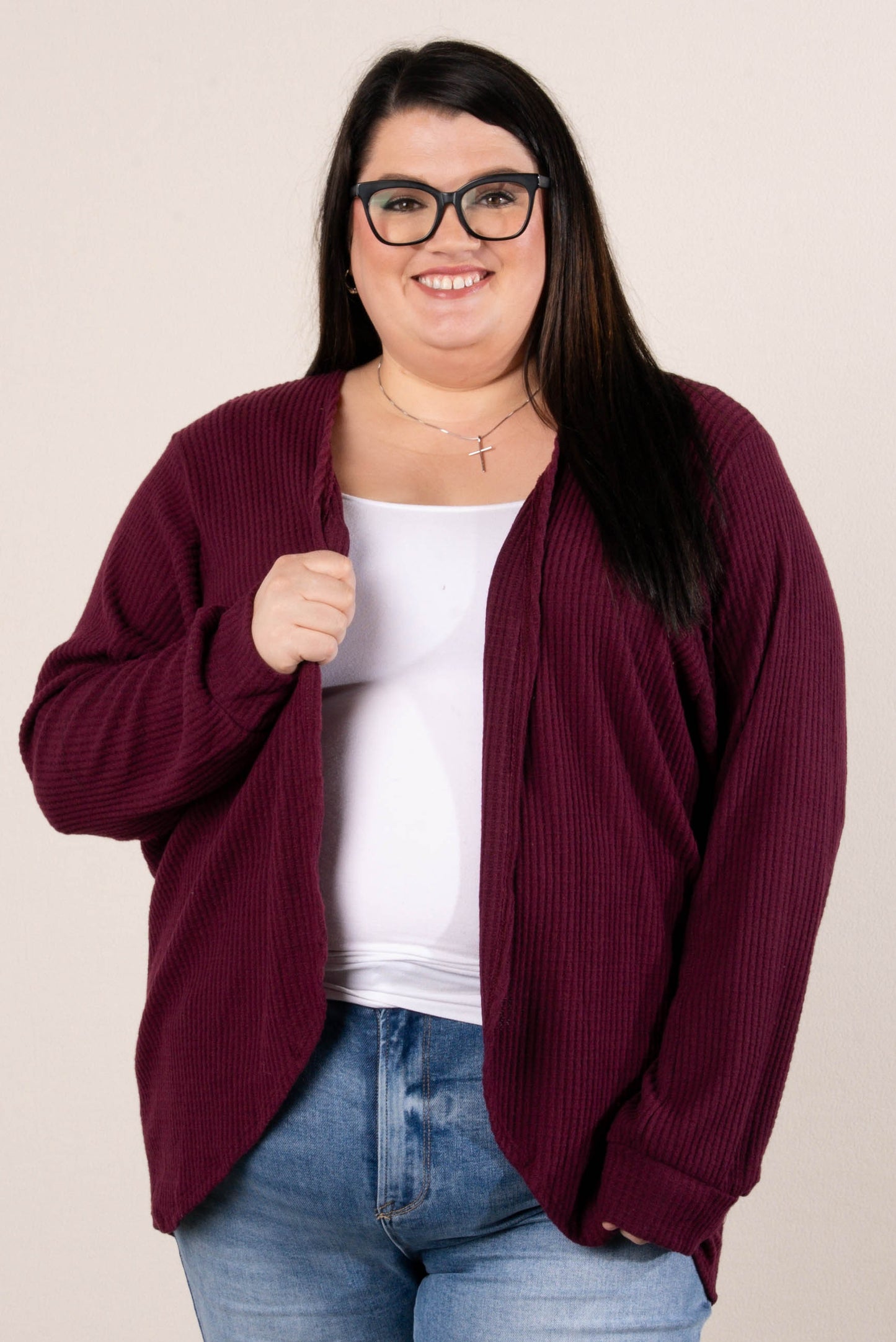 Darcy Waffle Knit Open Front Cardigan