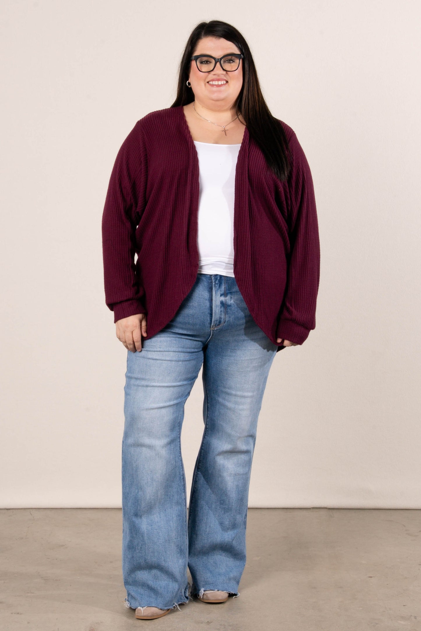 Darcy Waffle Knit Open Front Cardigan