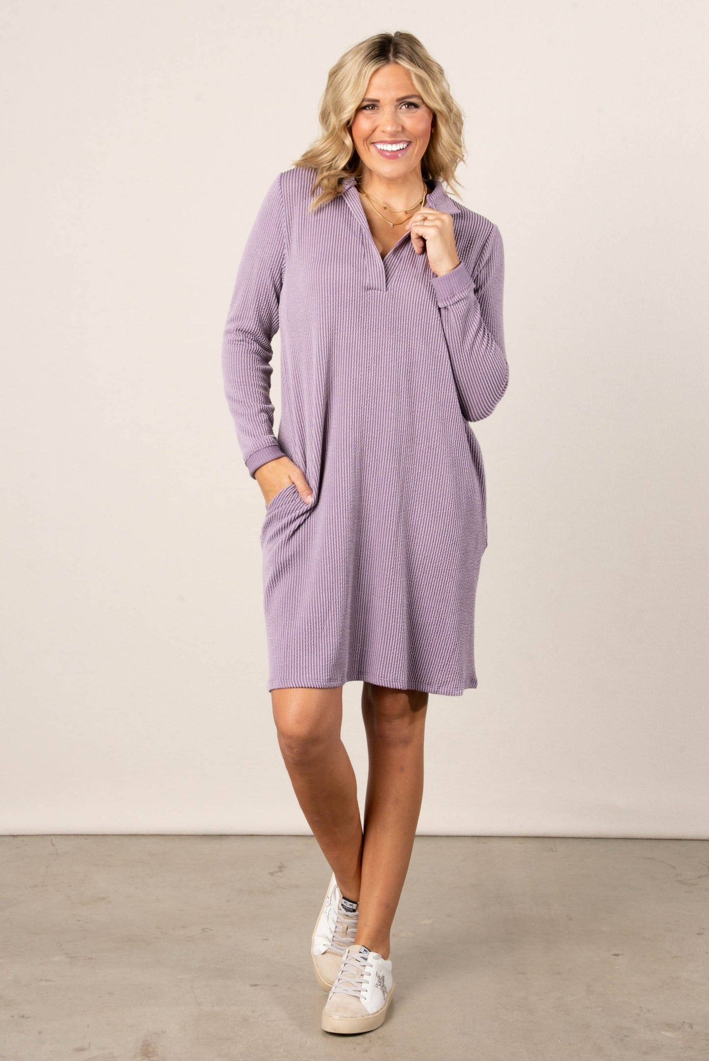 Claudia Ribbed Split Neck Dress