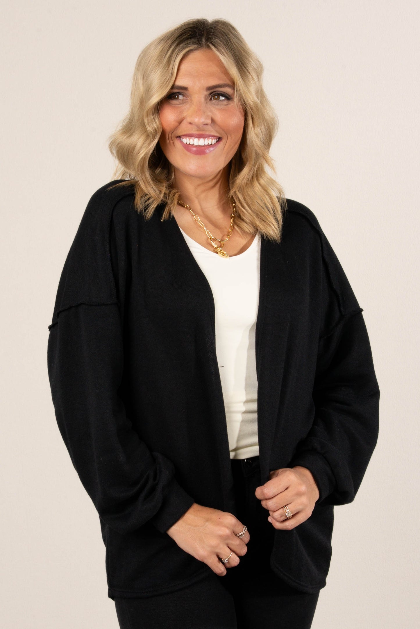 Norah Exposed Seam Open Front Cardigan