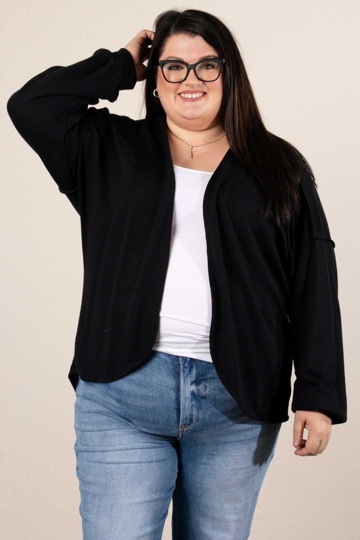 Norah Exposed Seam Open Front Cardigan