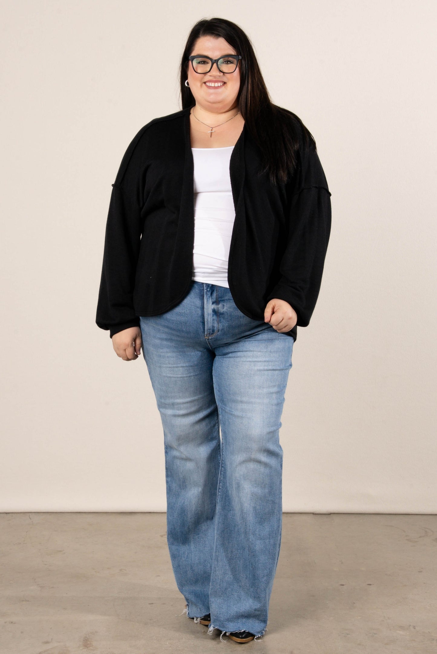 Norah Exposed Seam Open Front Cardigan