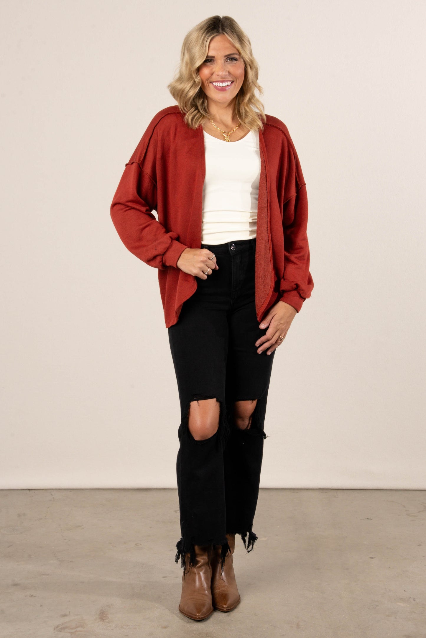 Norah Exposed Seam Open Front Cardigan