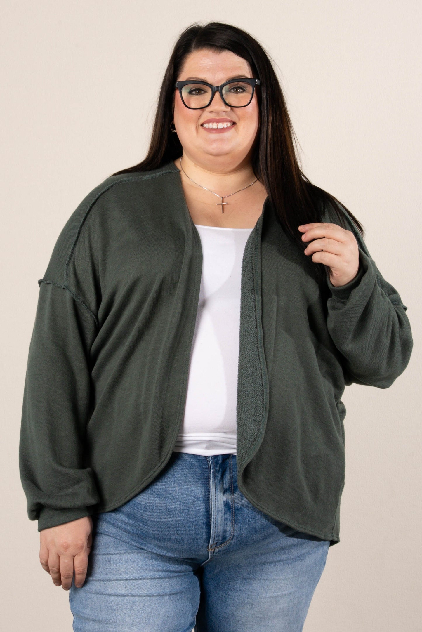 Norah Exposed Seam Open Front Cardigan