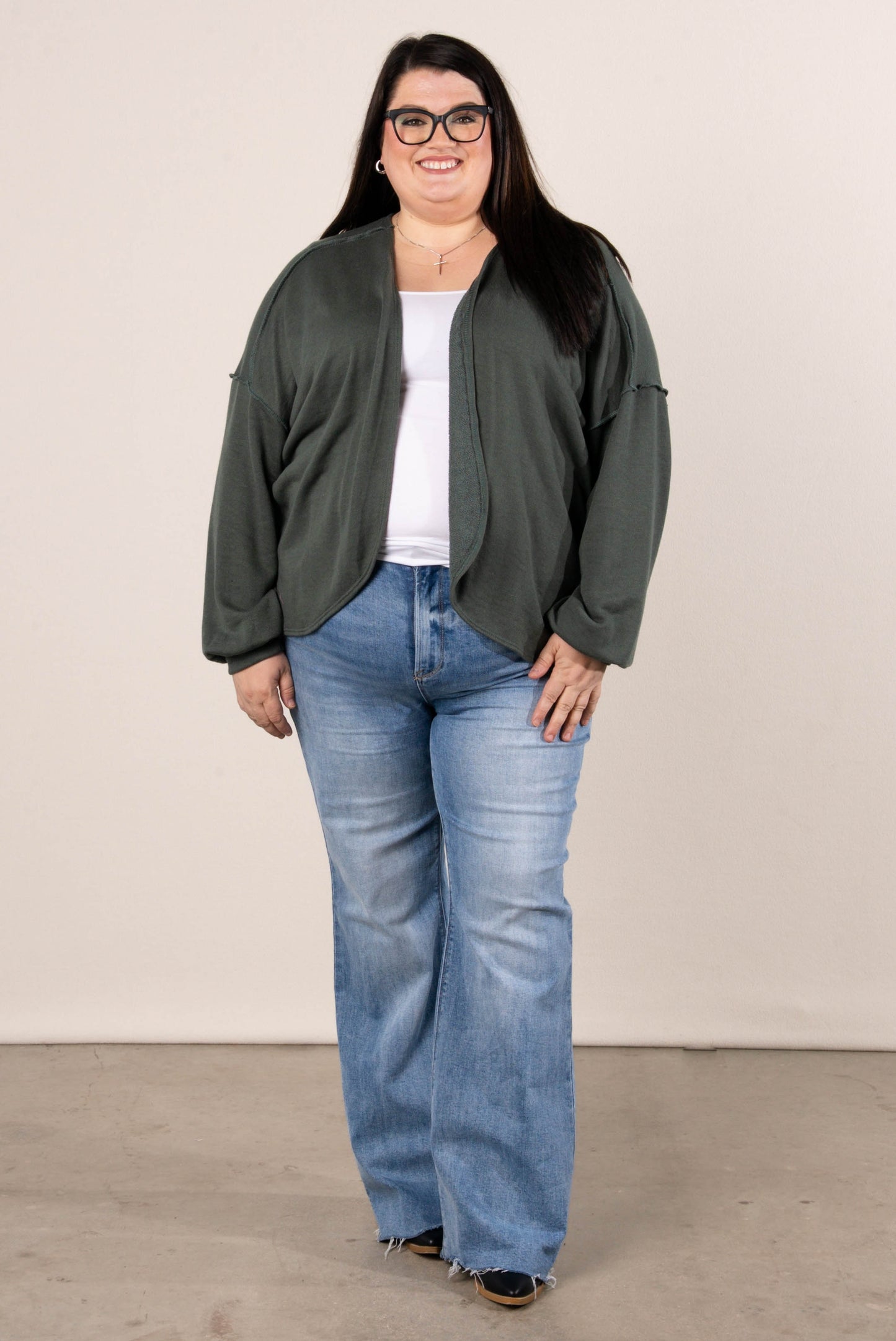 Norah Exposed Seam Open Front Cardigan