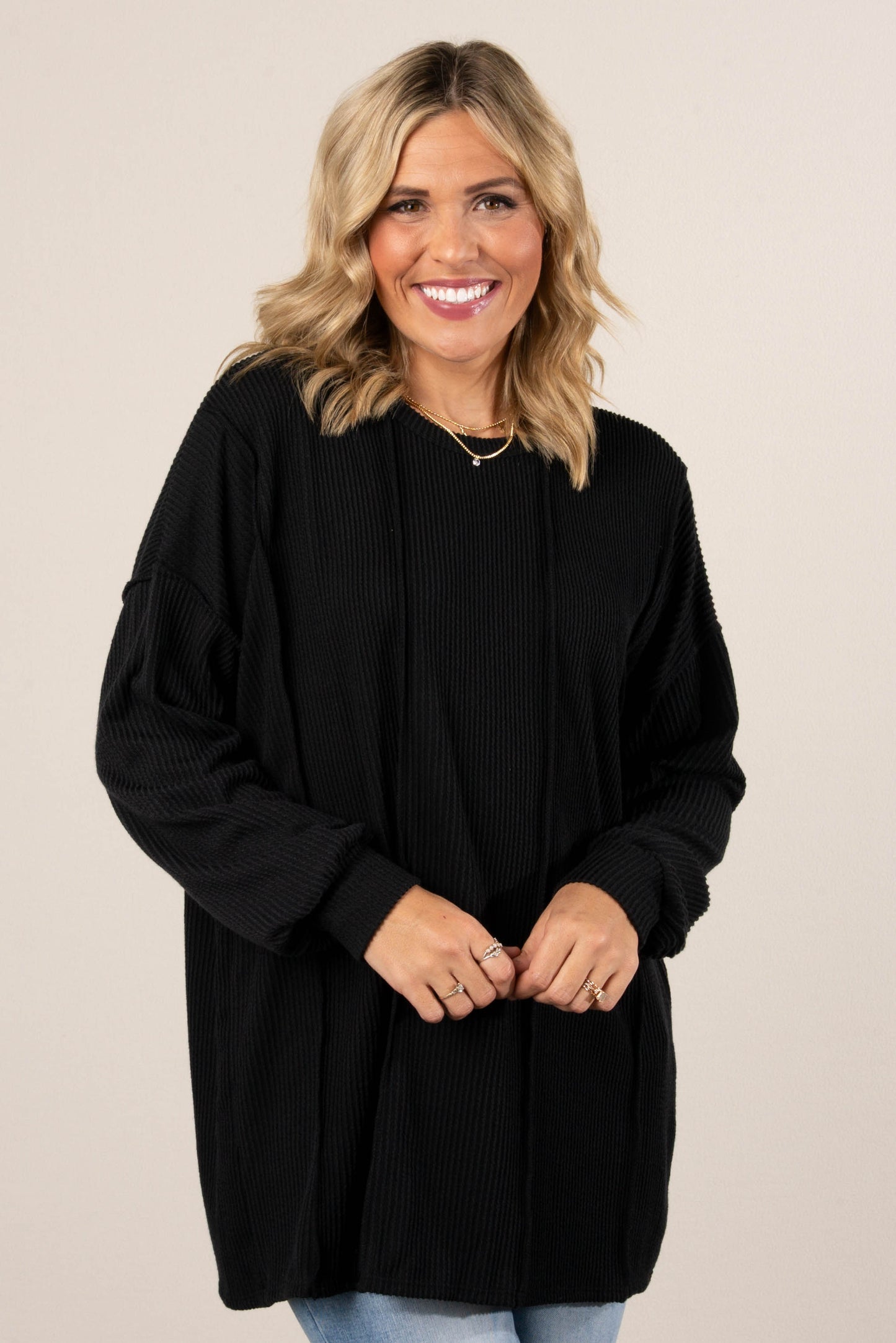 Flynn Ribbed Exposed Seam Detail Top