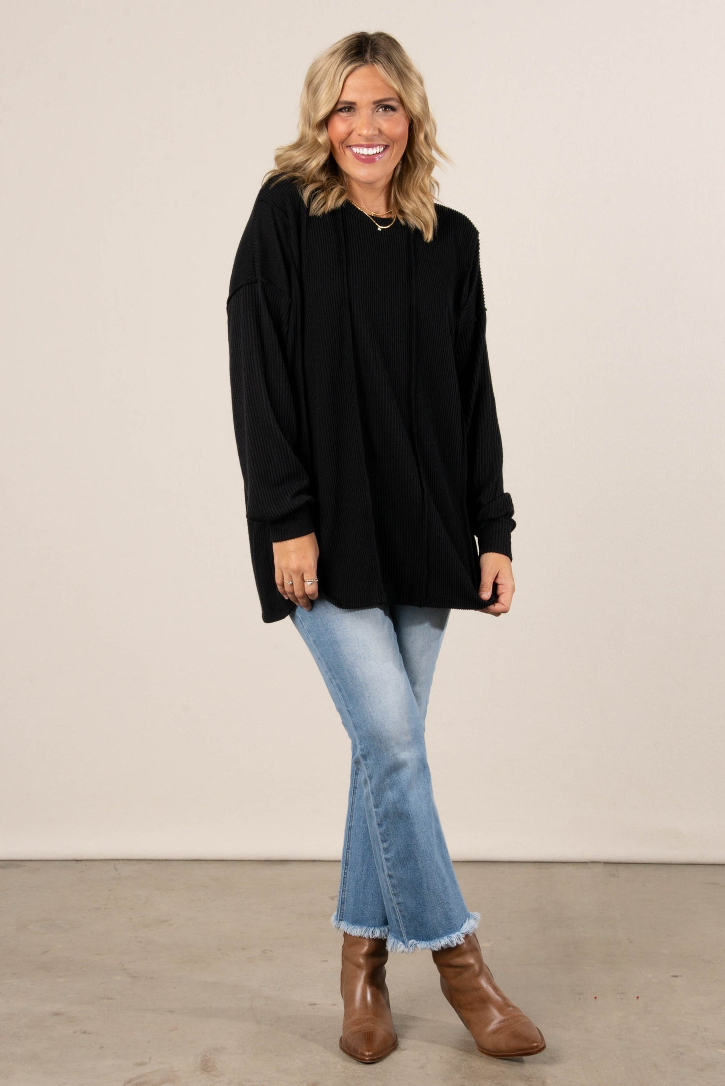Flynn Ribbed Exposed Seam Detail Top