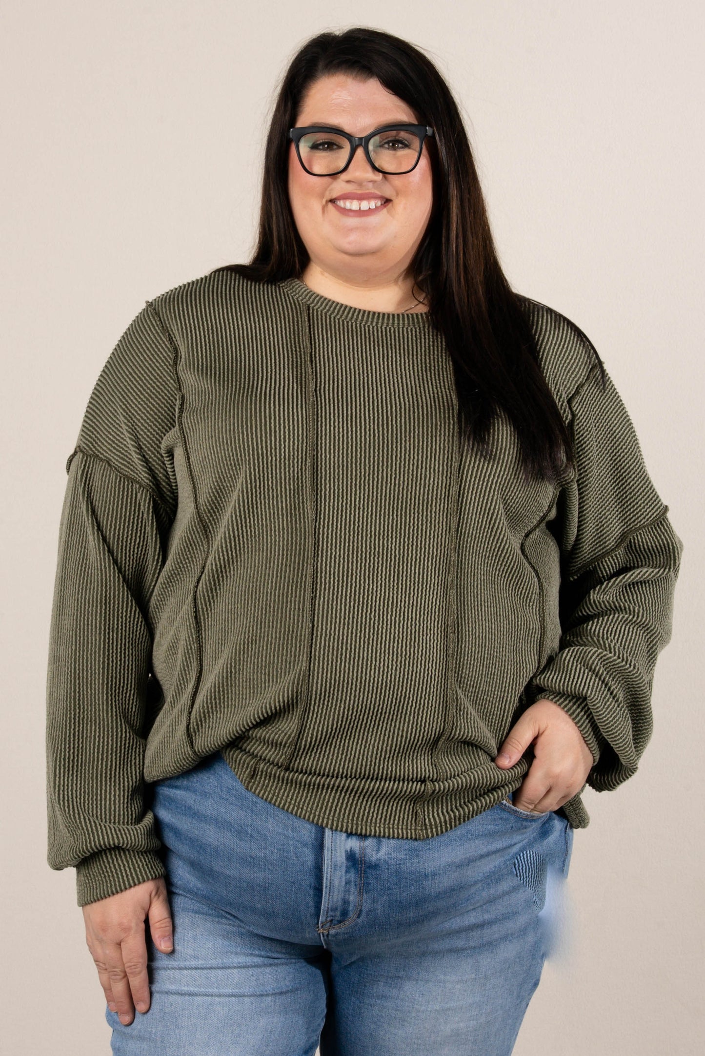 Flynn Ribbed Exposed Seam Detail Top