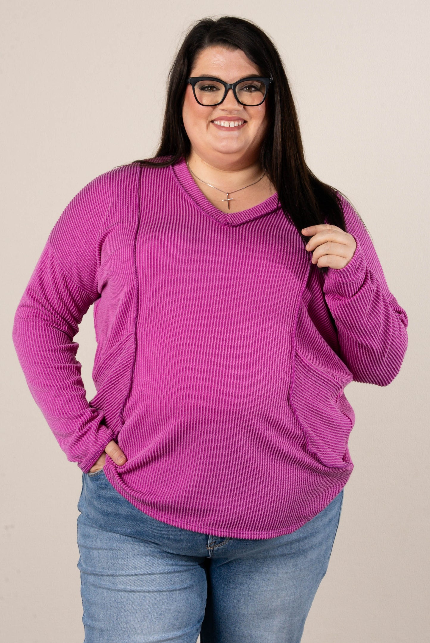 Sadie Ribbed Front Pocket Top