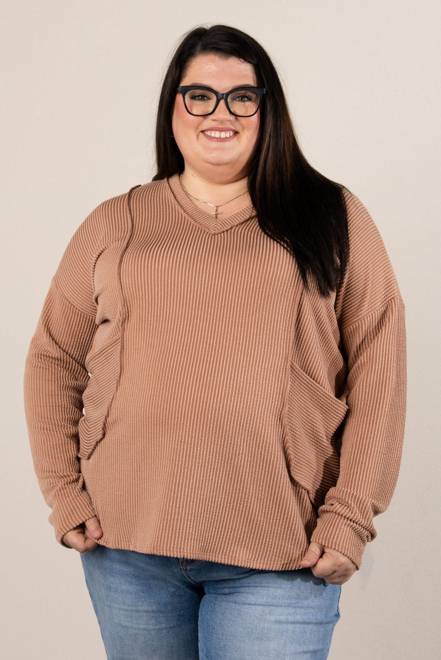 Sadie Ribbed Front Pocket Top