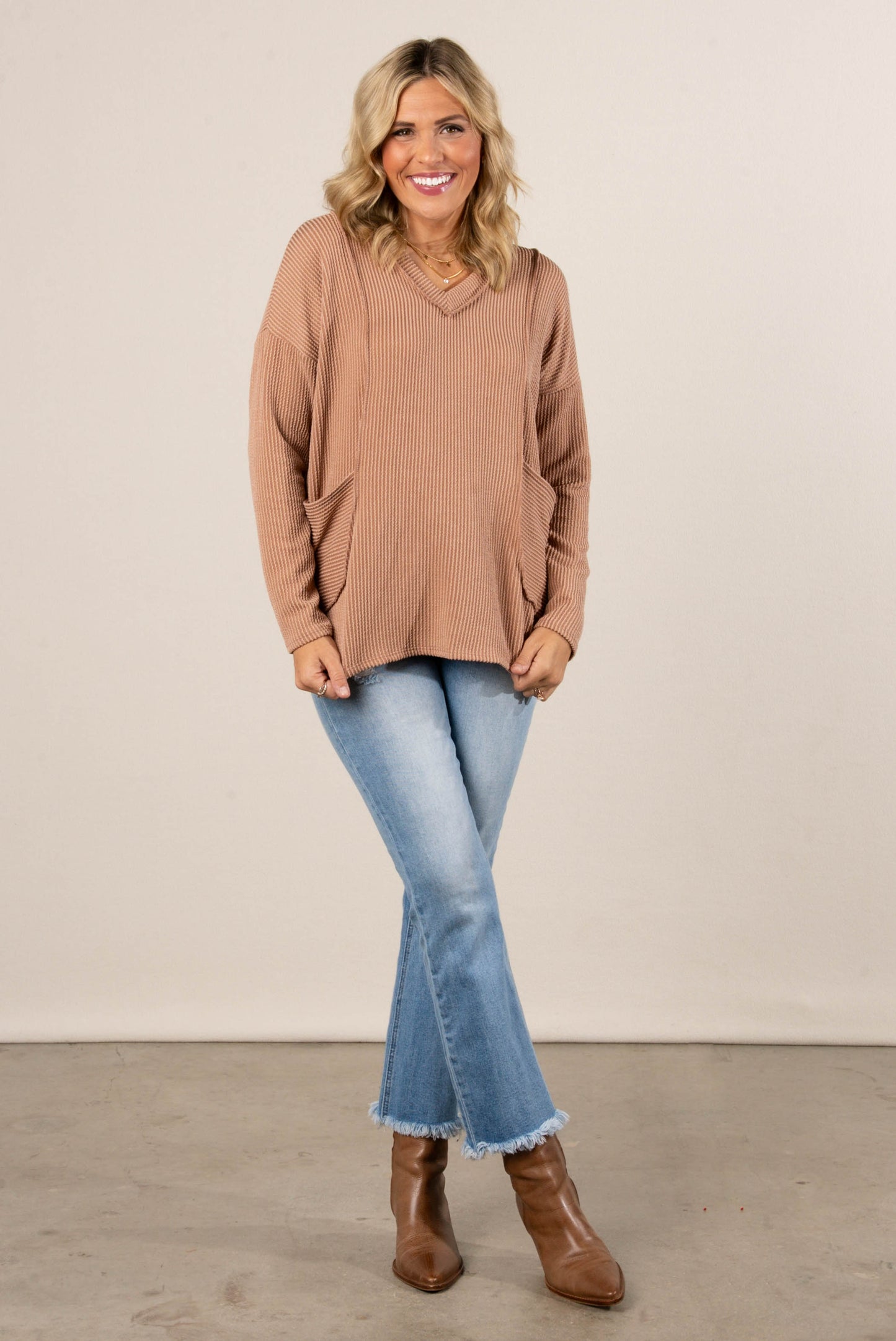 Sadie Ribbed Front Pocket Top