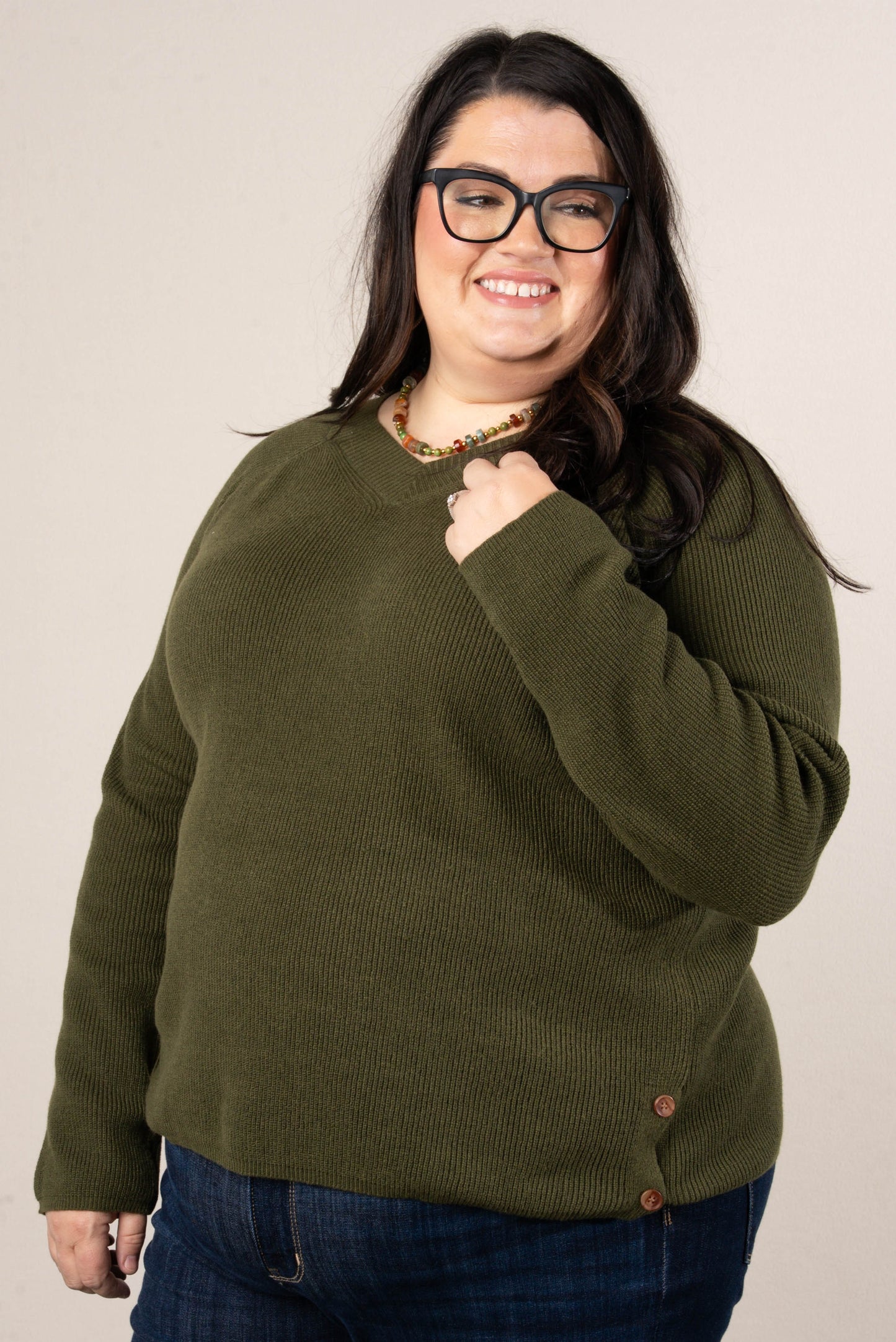 Donna Fine Ribbed Side Button Sweater