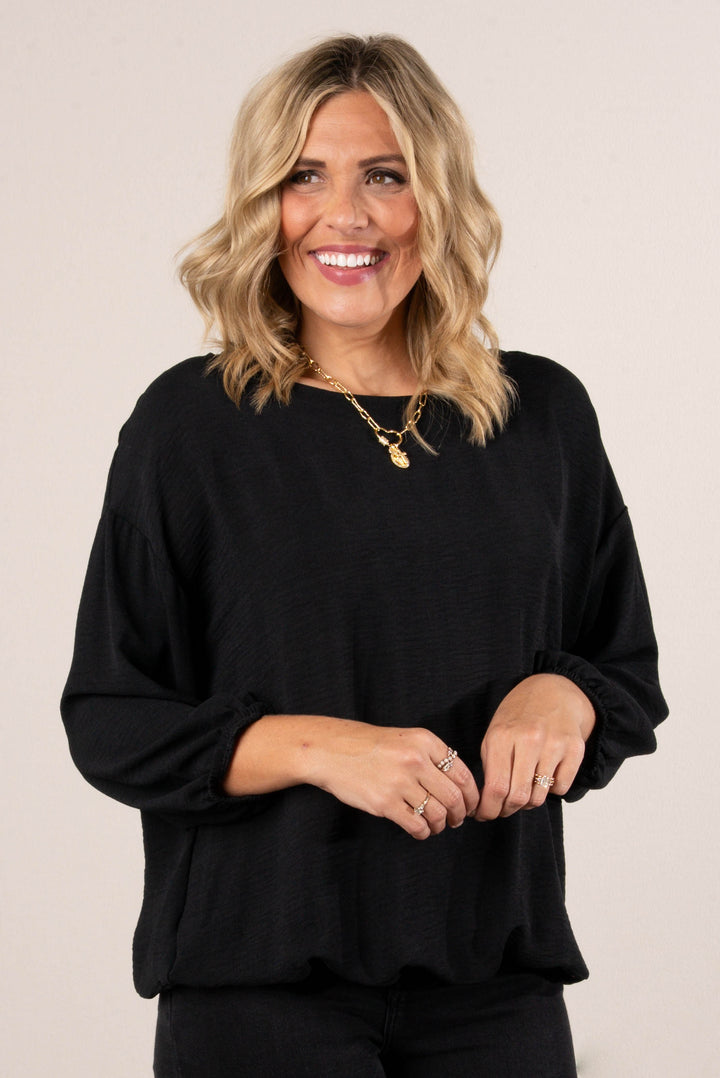 Chelle Crinkle Knit Bubble Hem Blouse