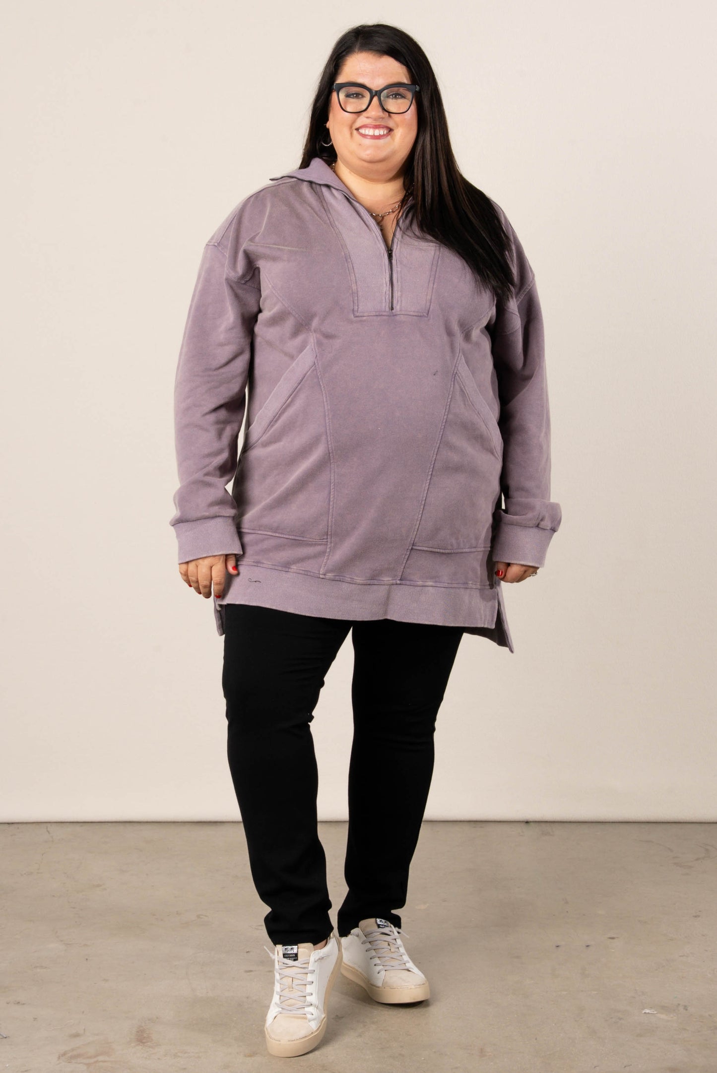 Krista Mineral Washed Half Zip Tunic Dress