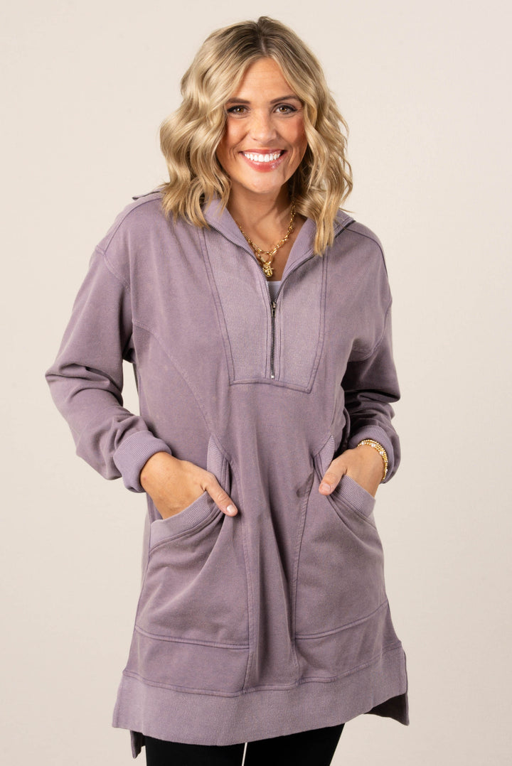 Krista Mineral Washed Half Zip Tunic Dress