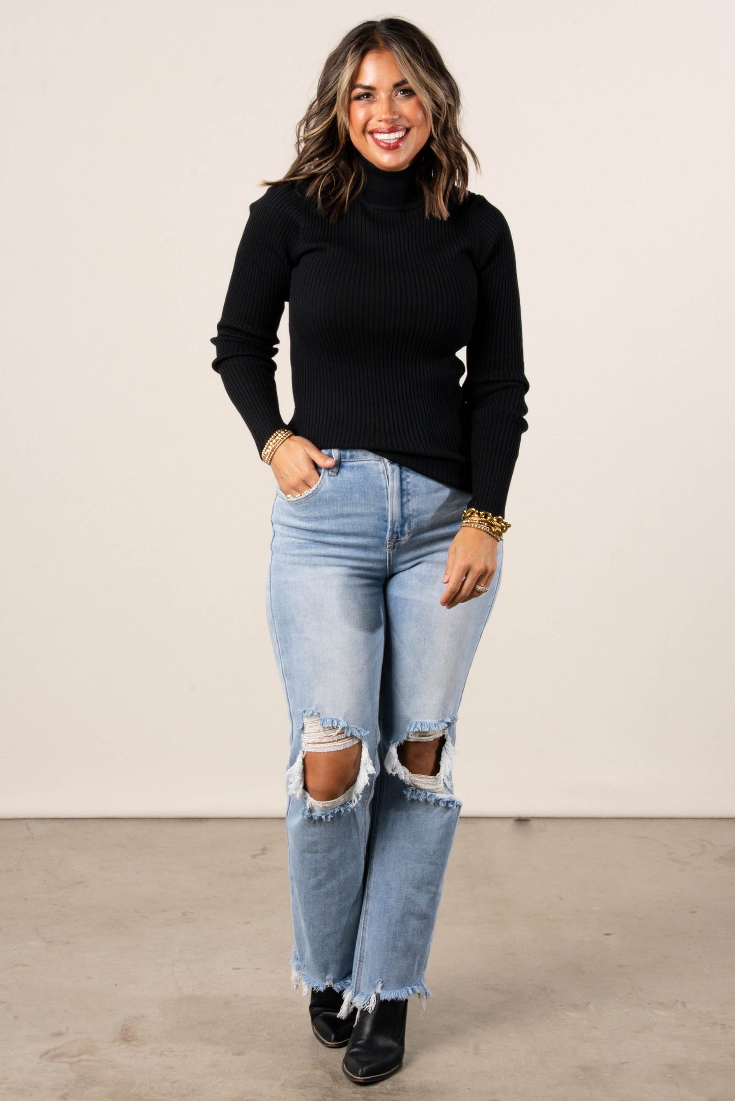 Nicole Ribbed Mock Neck Top