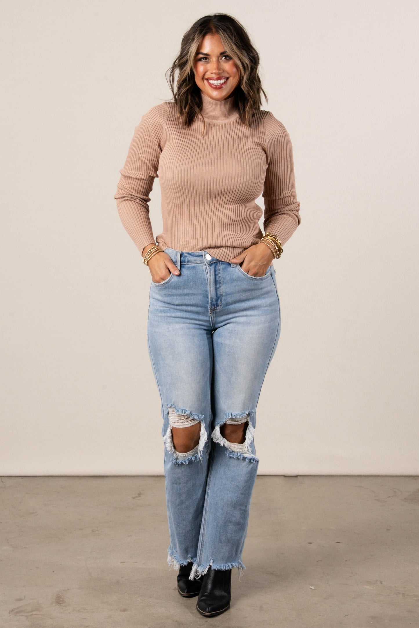 Nicole Ribbed Mock Neck Top