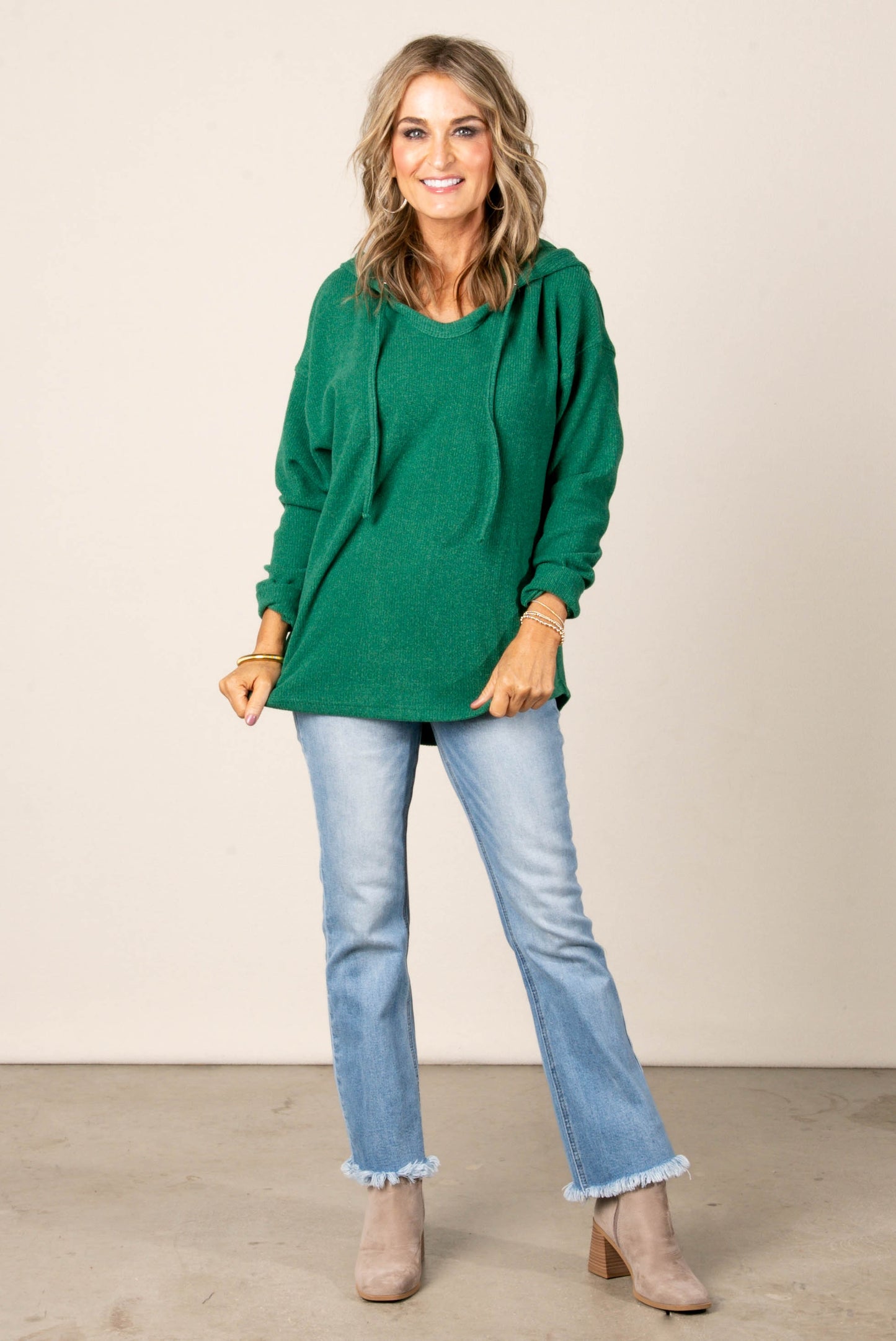 Ragina Brushed Drawstring Hooded Top