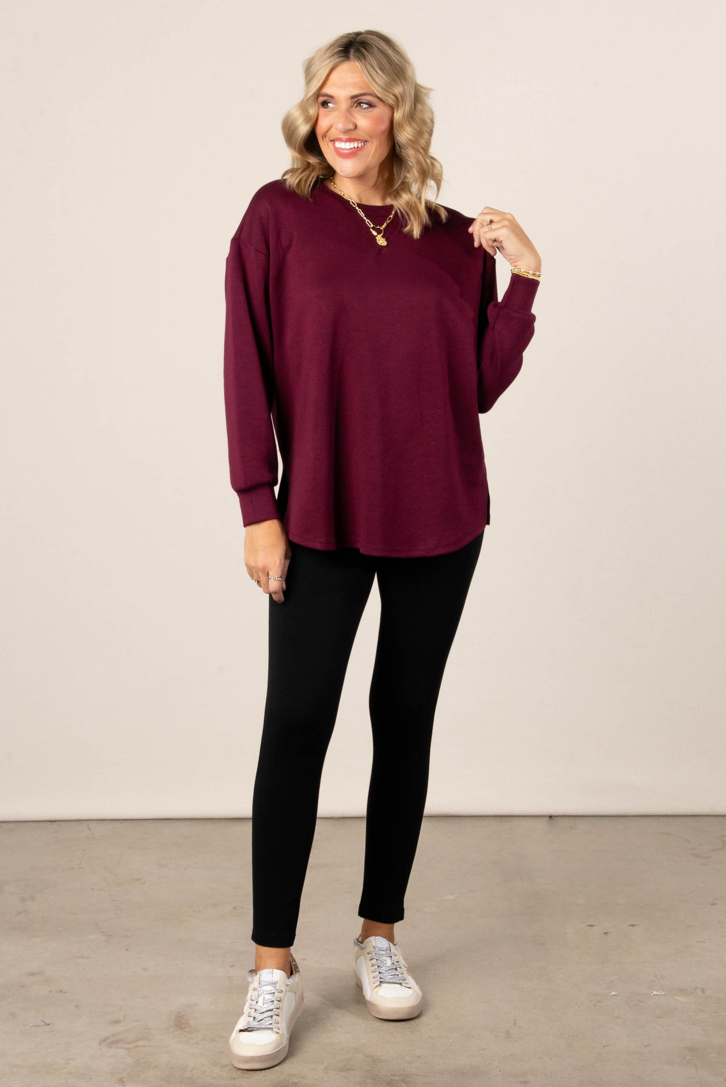 Theresa V-Stitch Split Hem Top