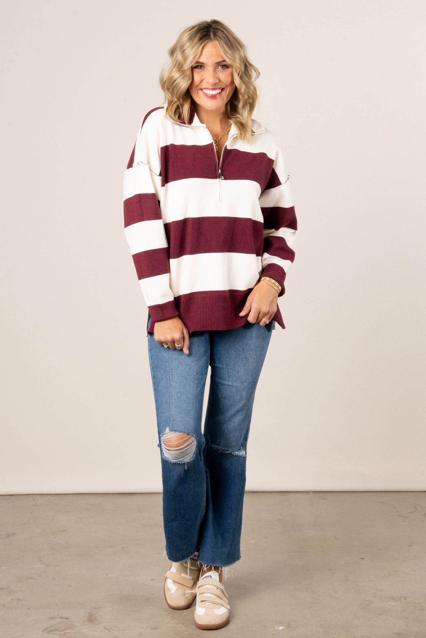 Leandra Striped Half Zip Sweater