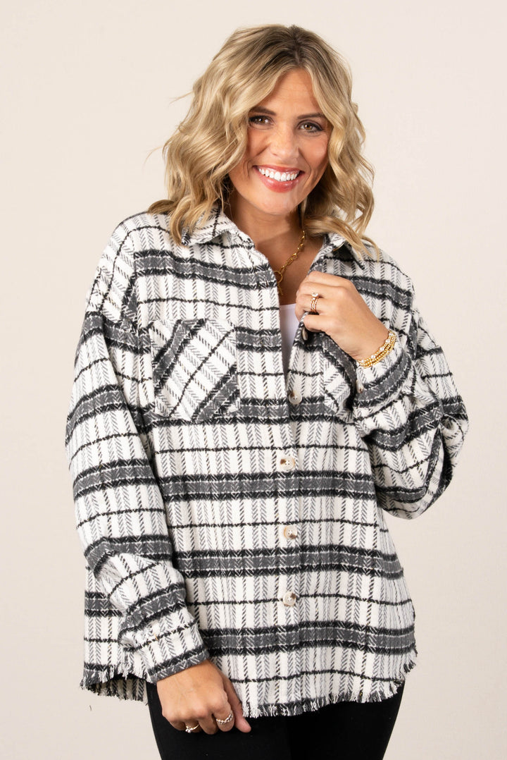 Woodsman Plaid Fray Hem Shacket