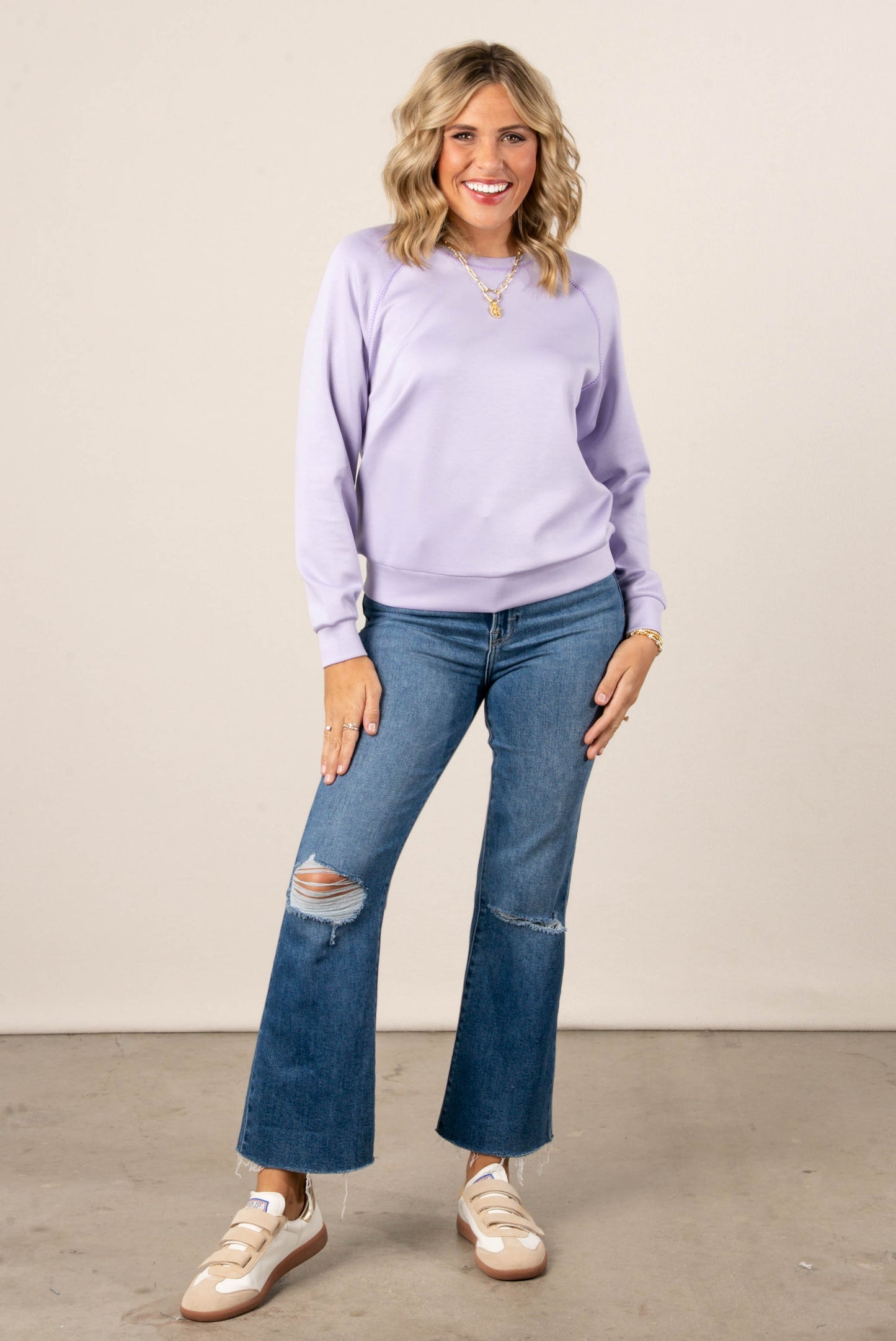 Melinda Top Stitch Raglan Pullover