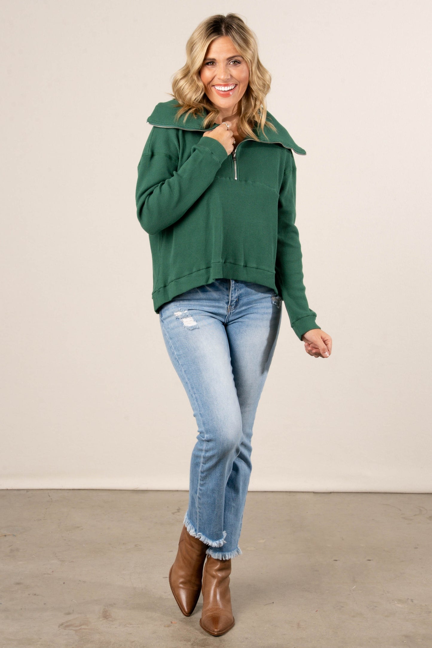 Chasity Thermal Half Zip Hi-Lo Pullover