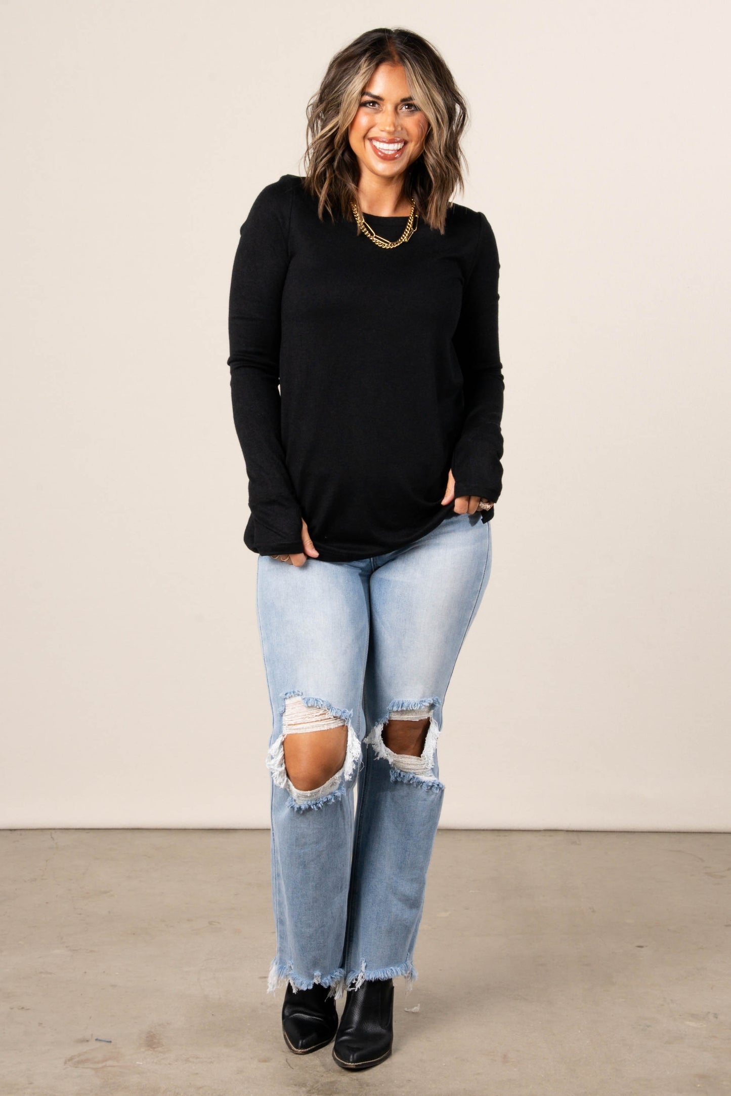 Jenine Wide Neck Thumbhole Cuff Top