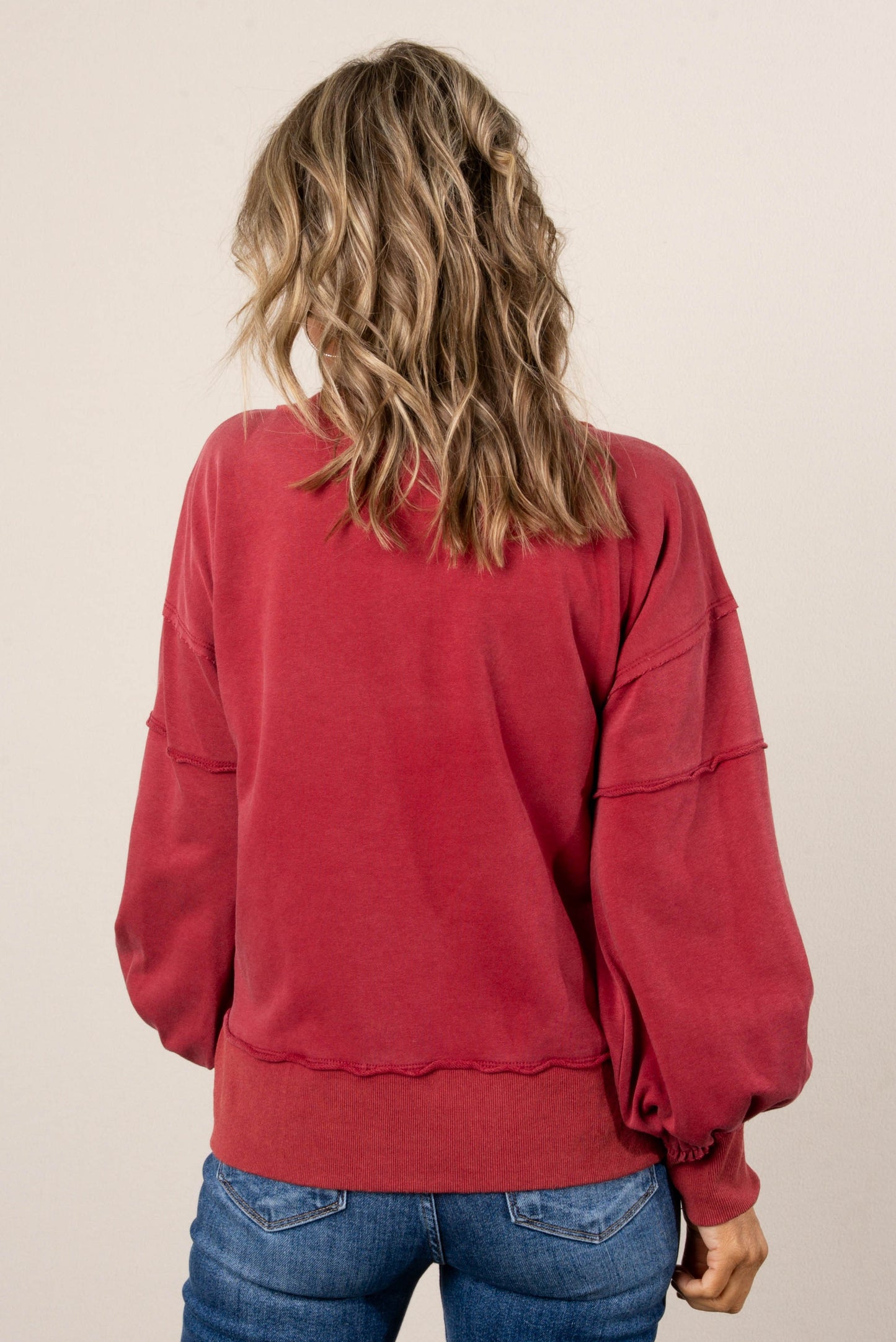 Dori Washed Raw Seamed Henley Pullover