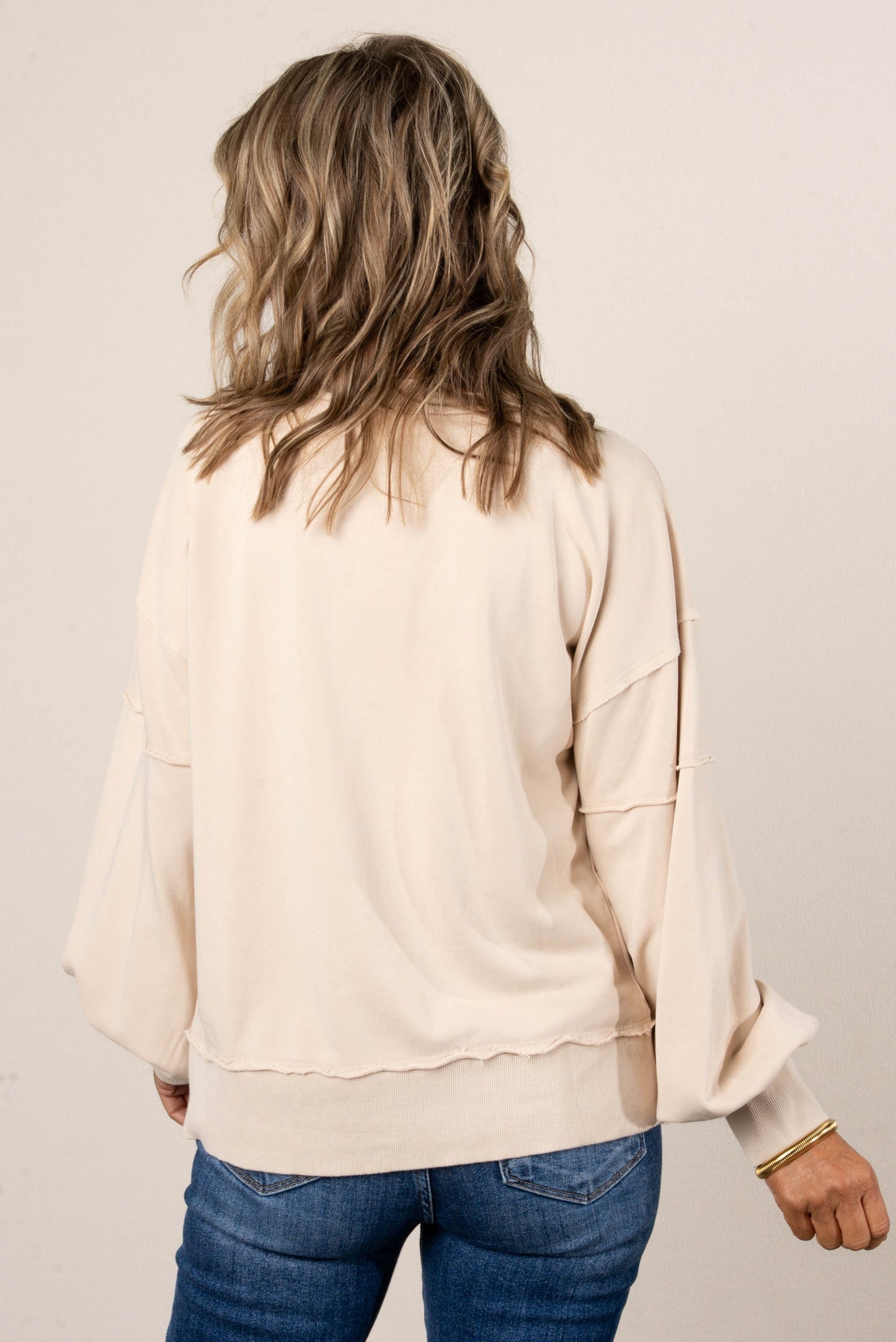 Dori Washed Raw Seamed Henley Pullover