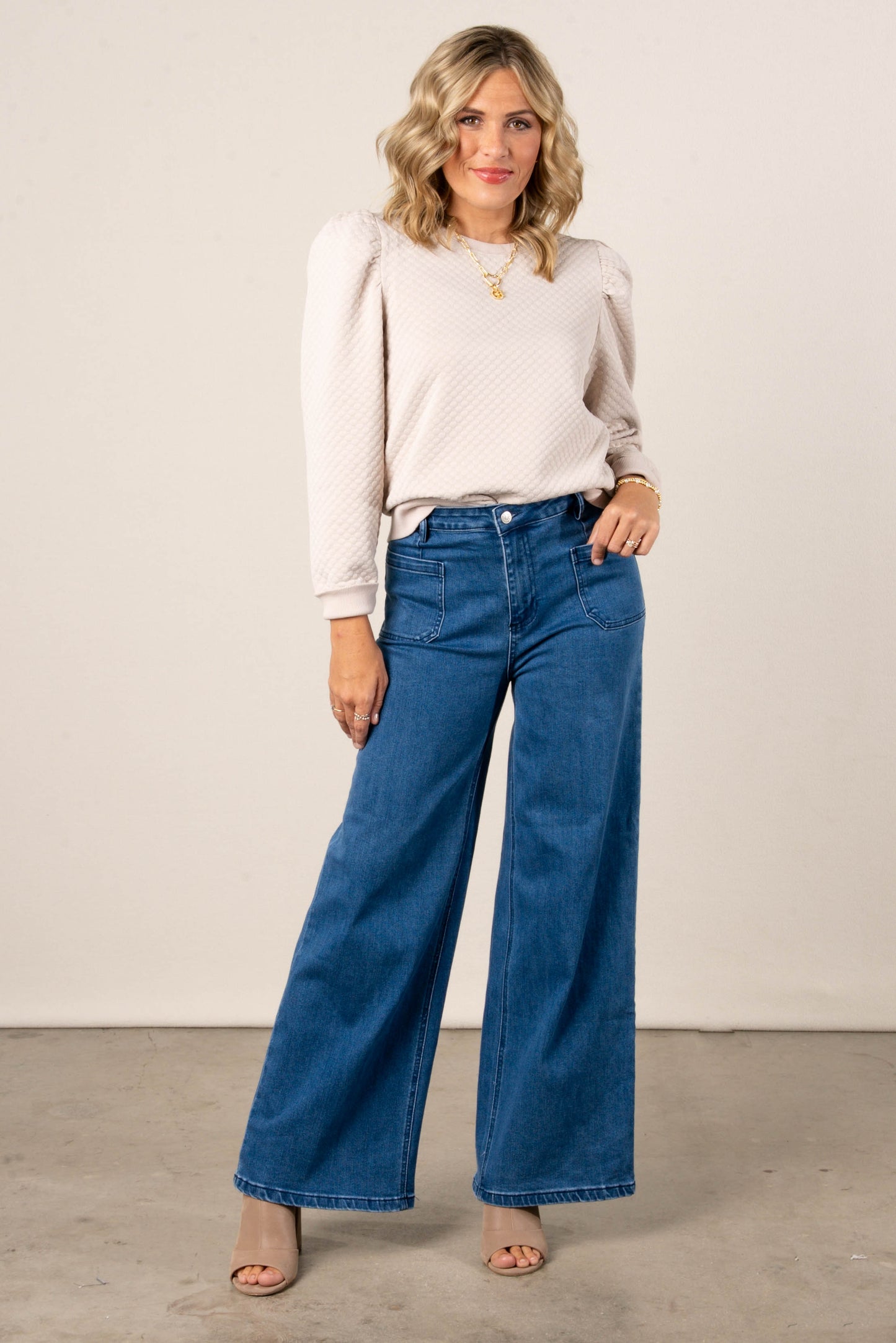 Darla Embossed Puff Shoulder Top