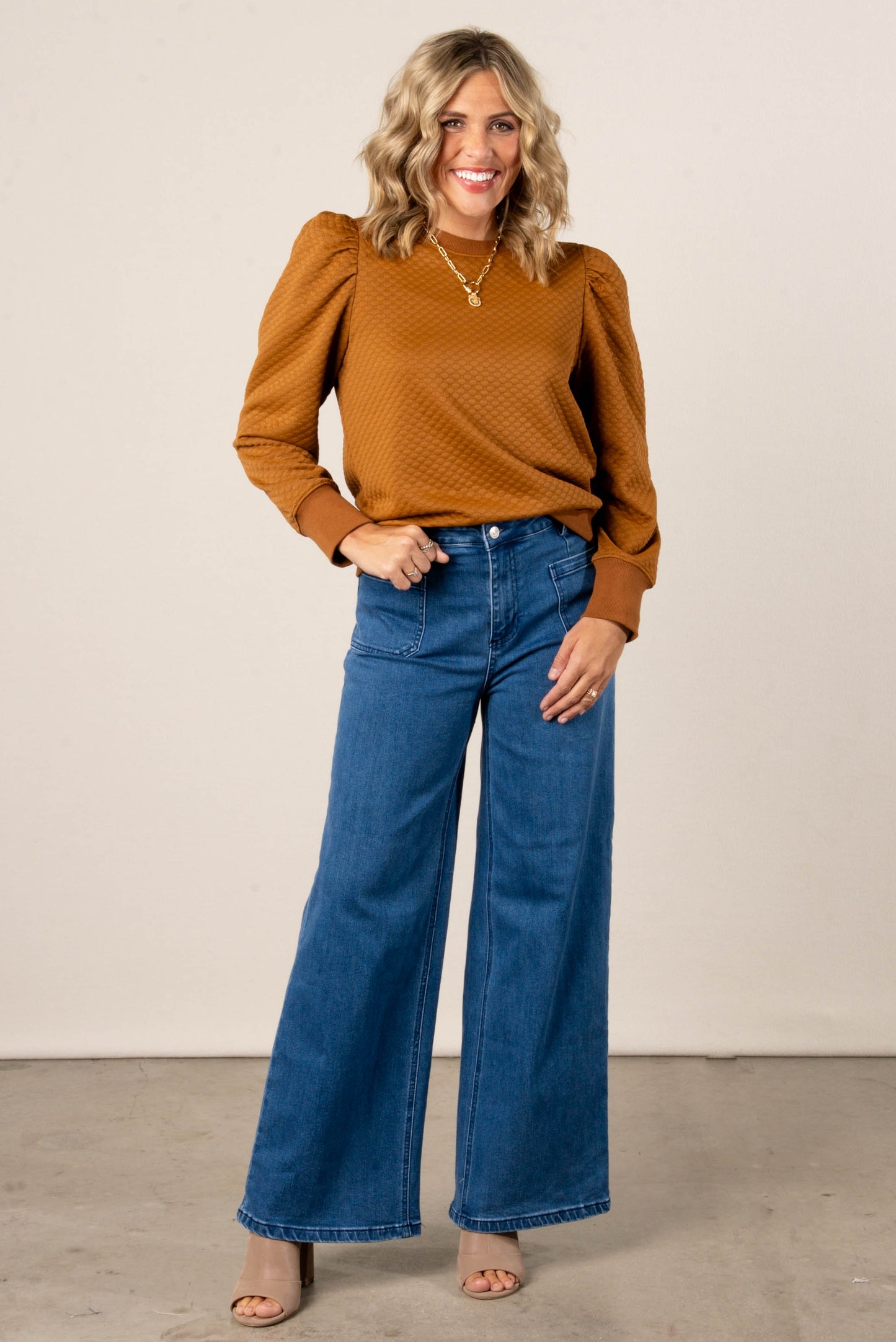 Darla Embossed Puff Shoulder Top