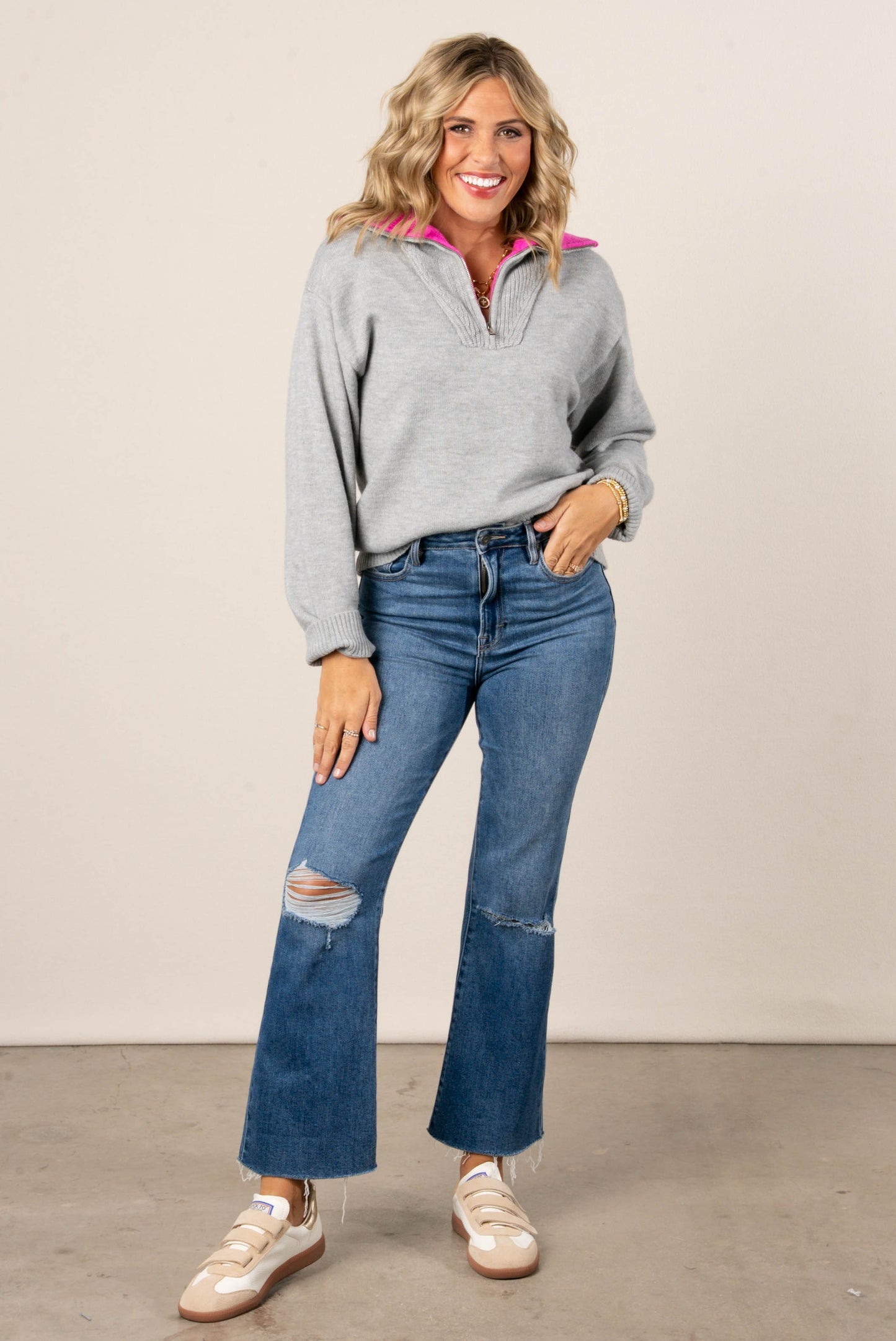 Nancy Contrast Color Quarter Zip Sweater