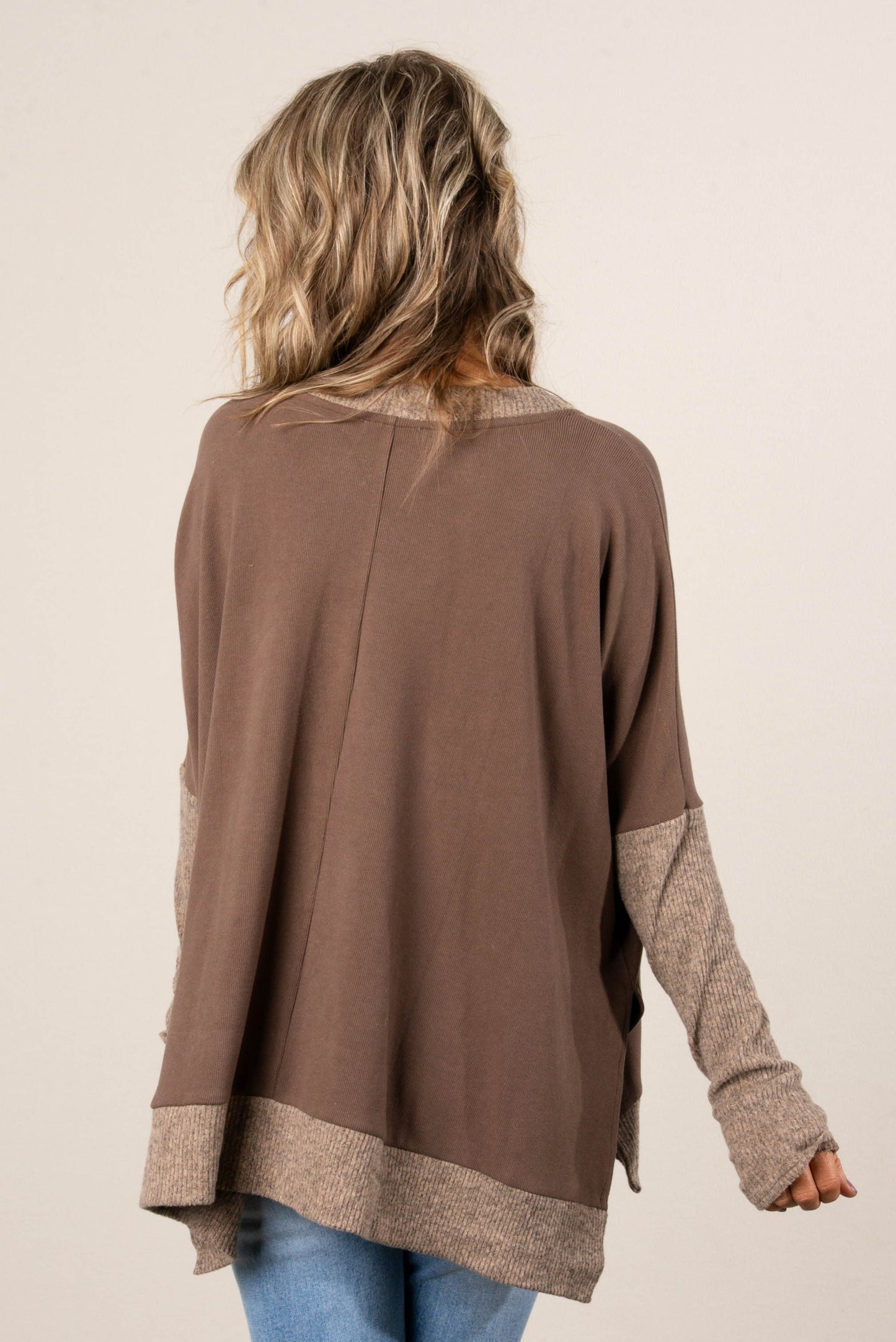 Shari Mixed Knit Split Hem Top
