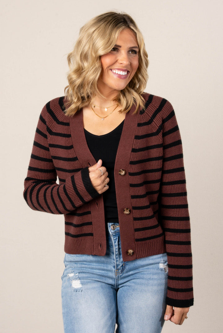Alicia Striped Button Up Sweater Cardigan