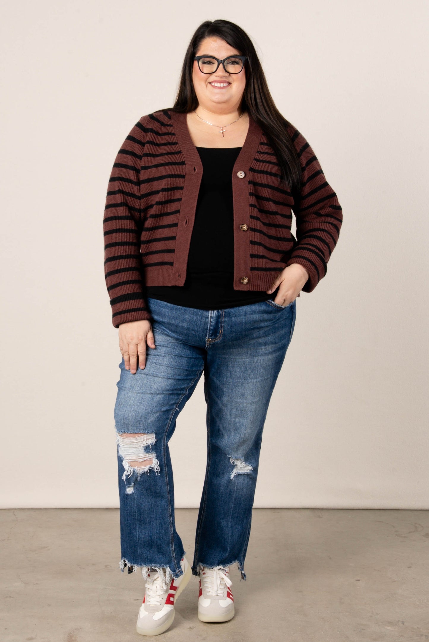 Alicia Striped Button Up Sweater Cardigan