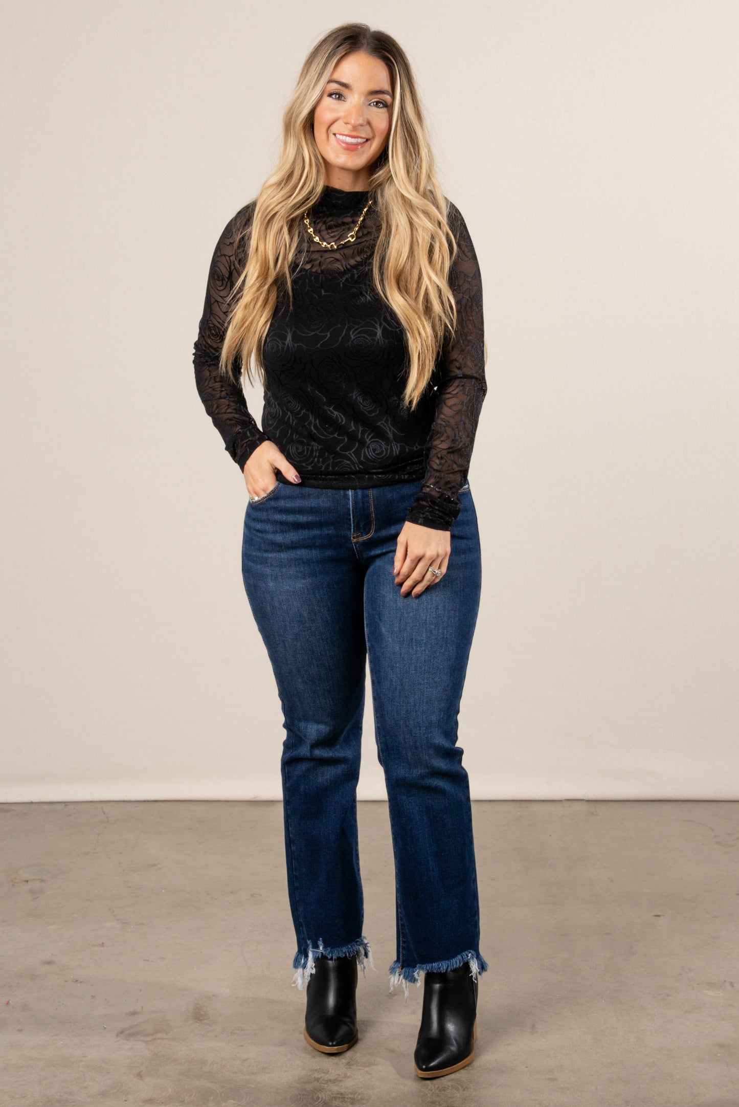 Tamara Sheer Rose Embroidered Top