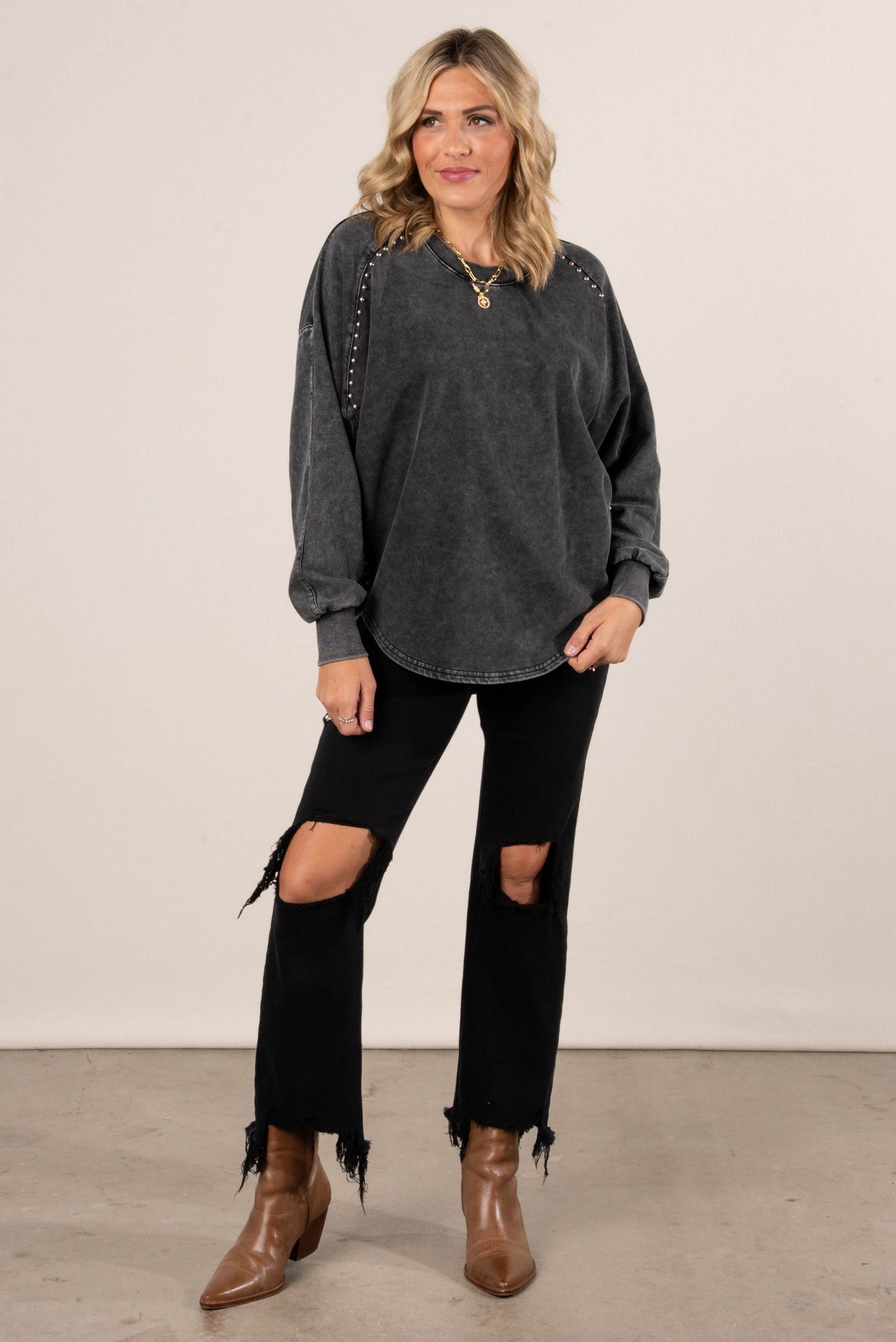 Renegade Washed Studded Hi-Lo Top