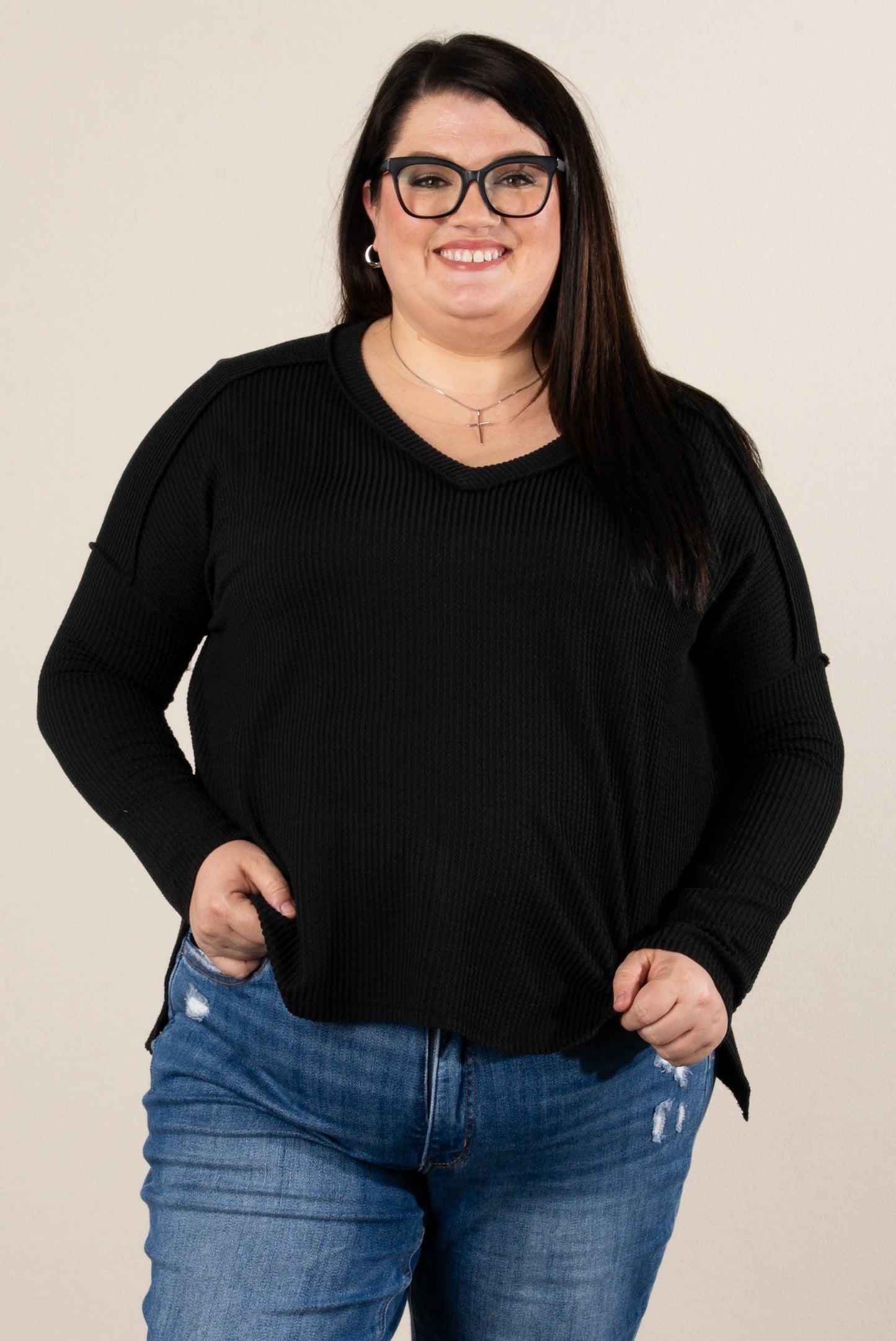 Change Of Season Raised Rib Exposed Seam Top