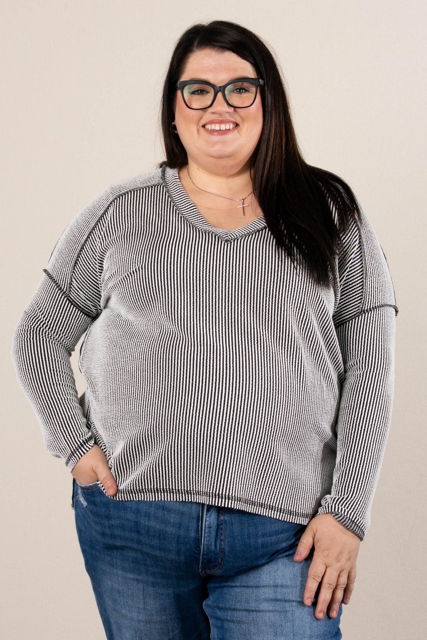 Change Of Season Raised Rib Exposed Seam Top