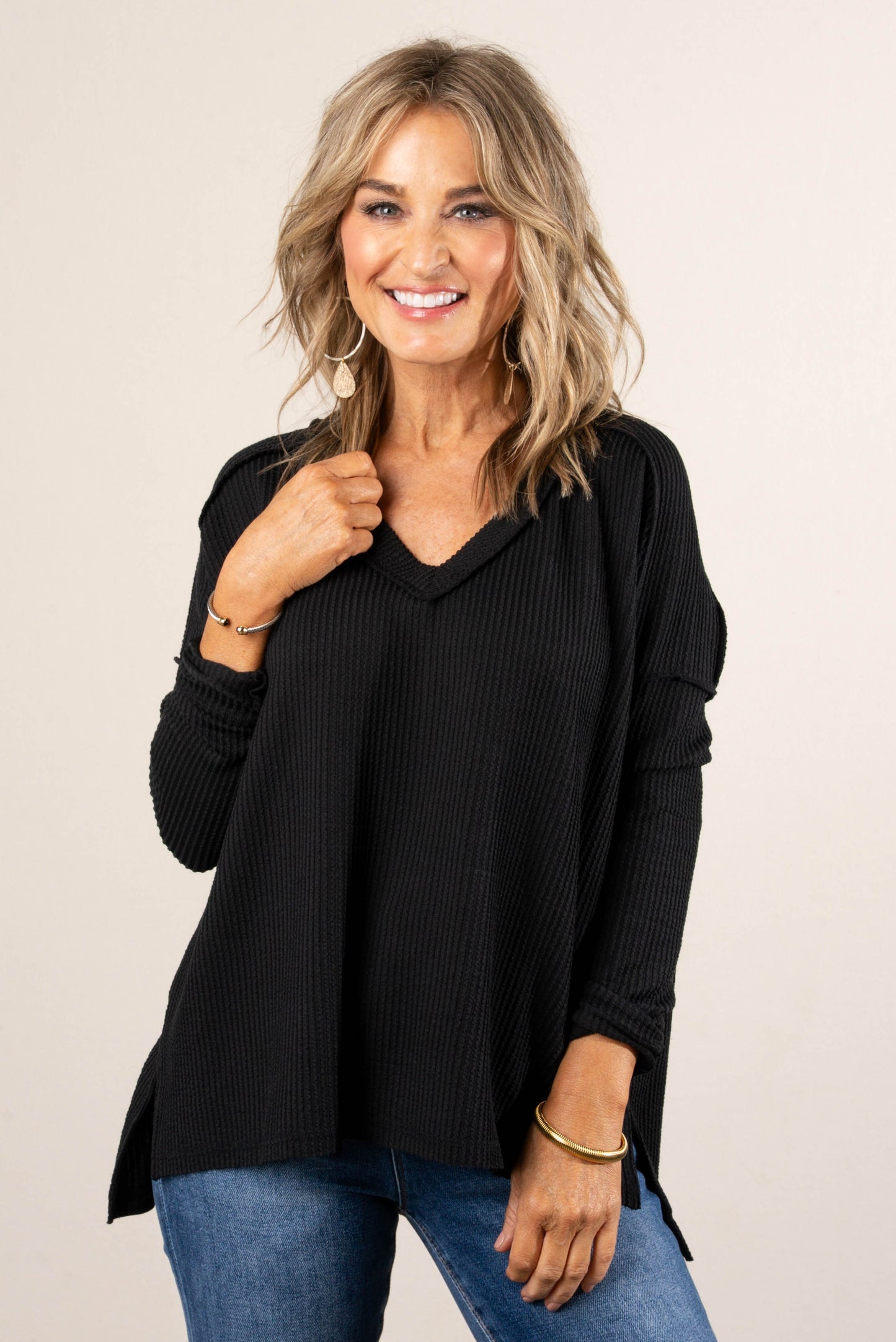 Change Of Season Raised Rib Exposed Seam Top