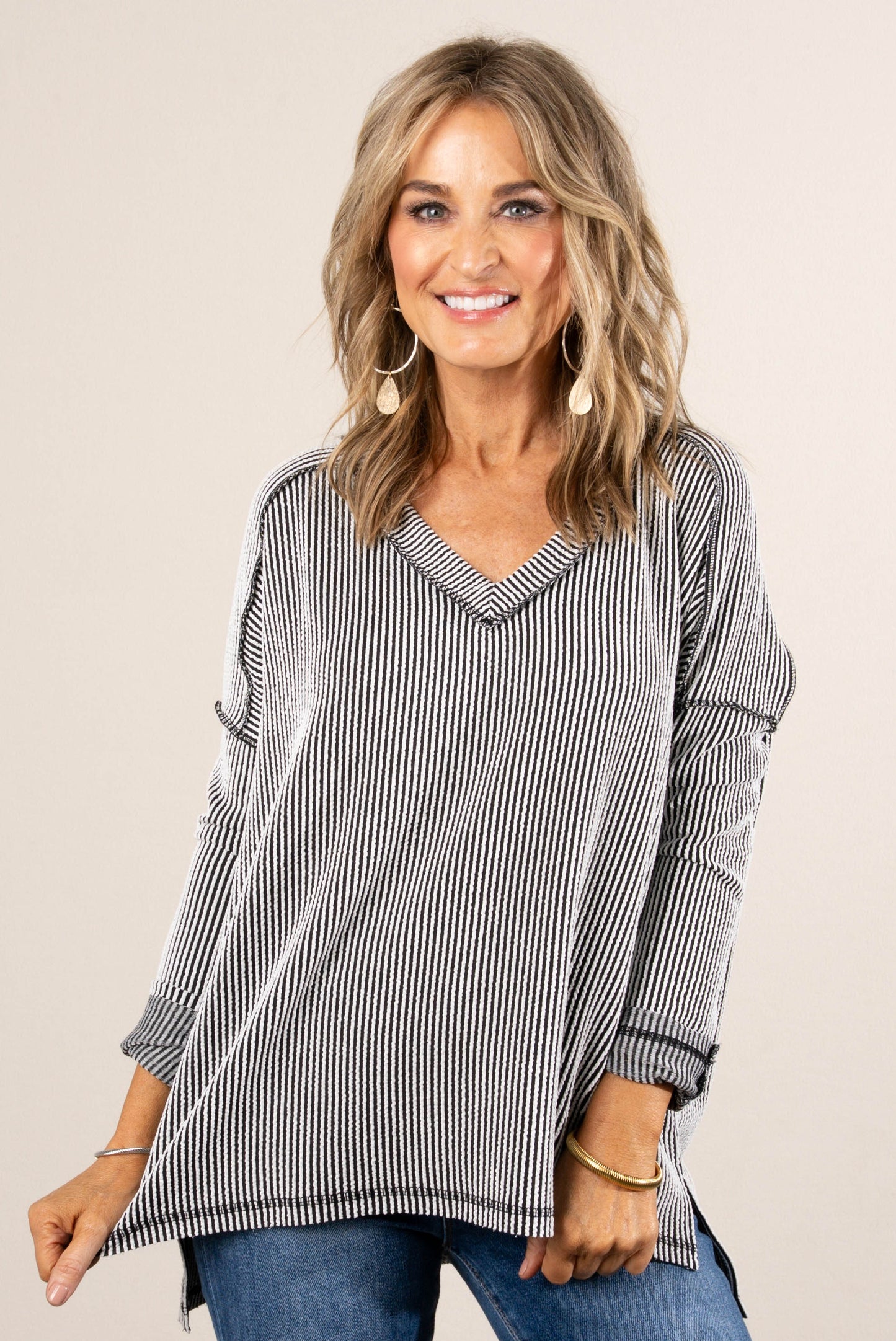 Change Of Season Raised Rib Exposed Seam Top